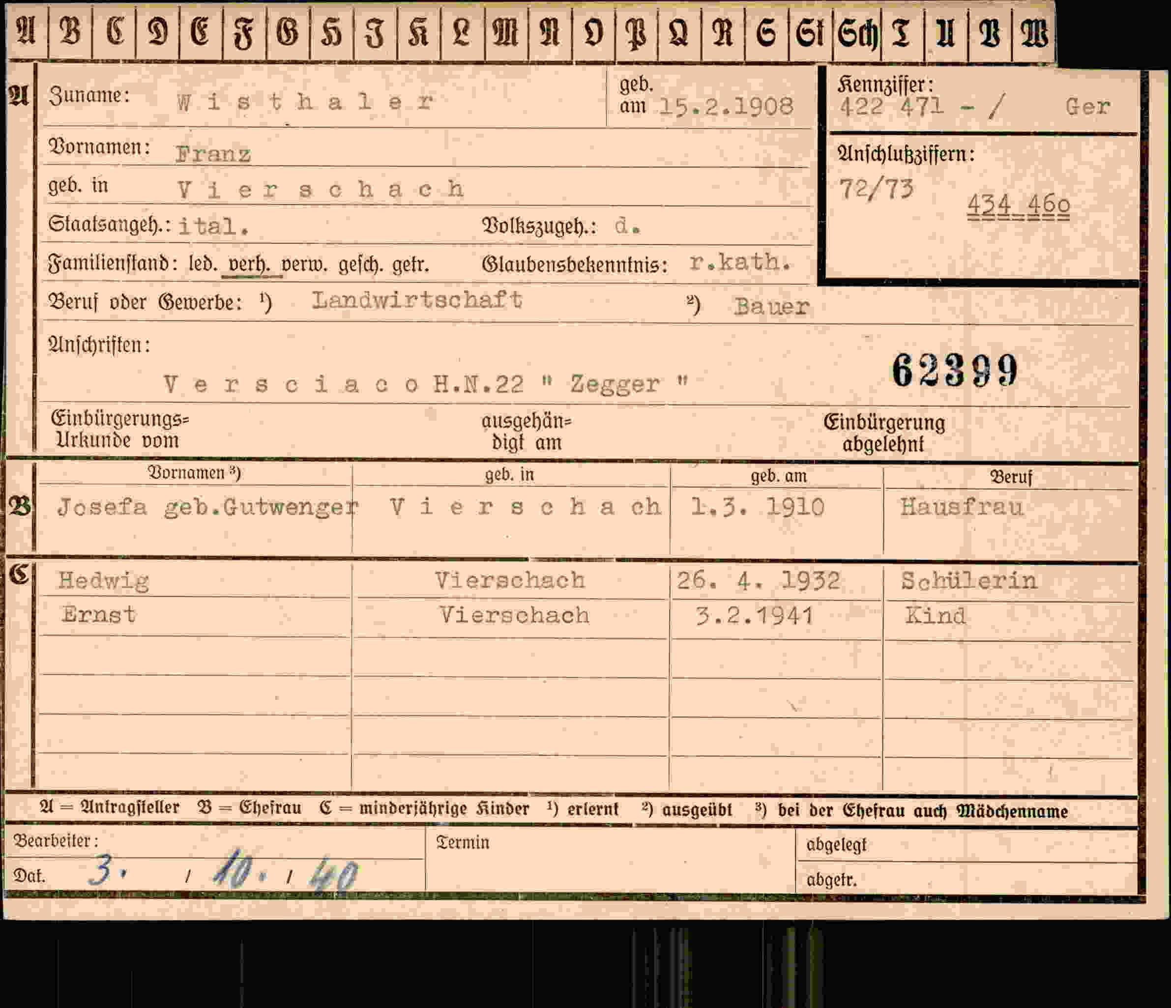 Vorderseite des Dokuments