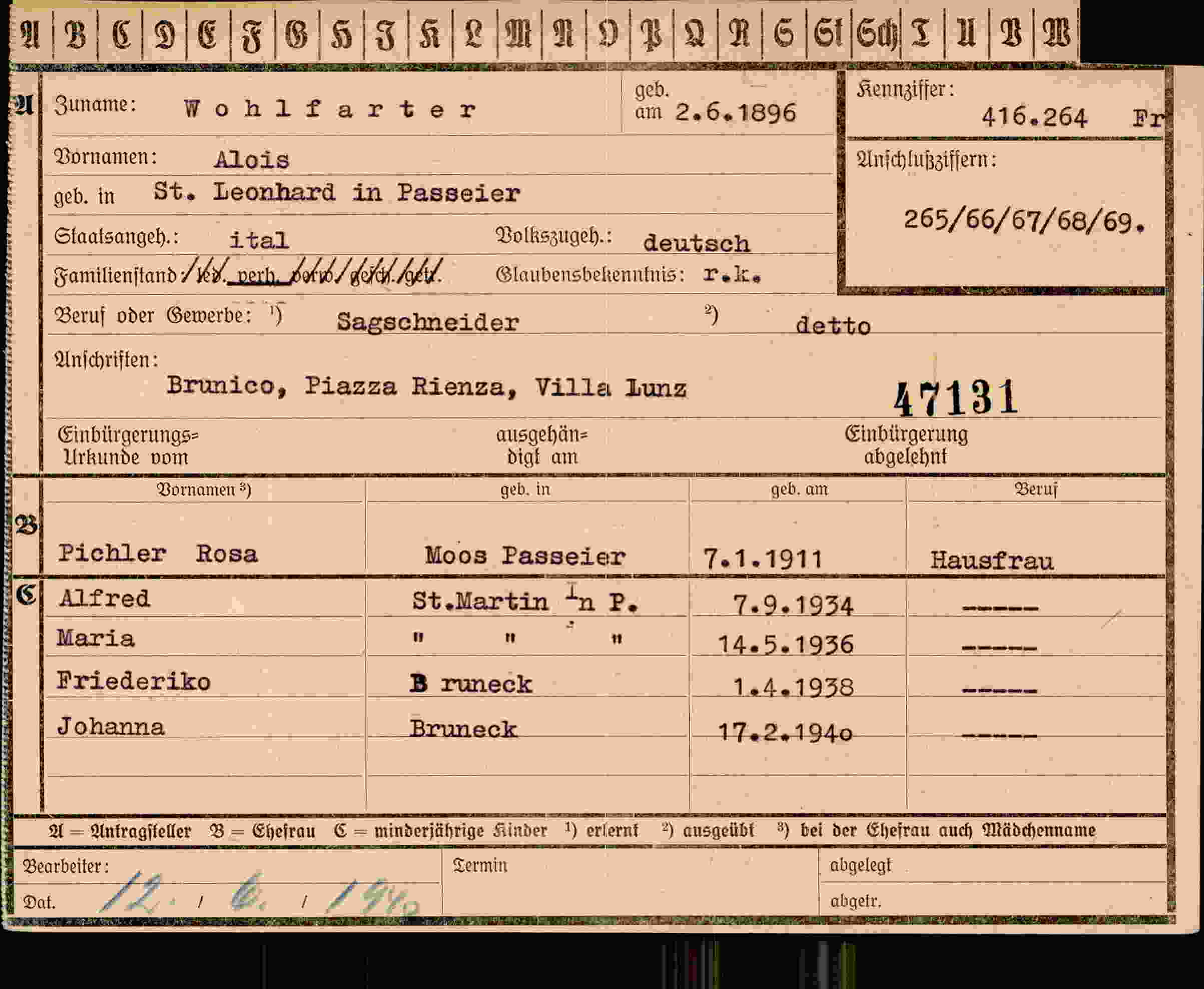 Dokument für Alois Wohlfarter