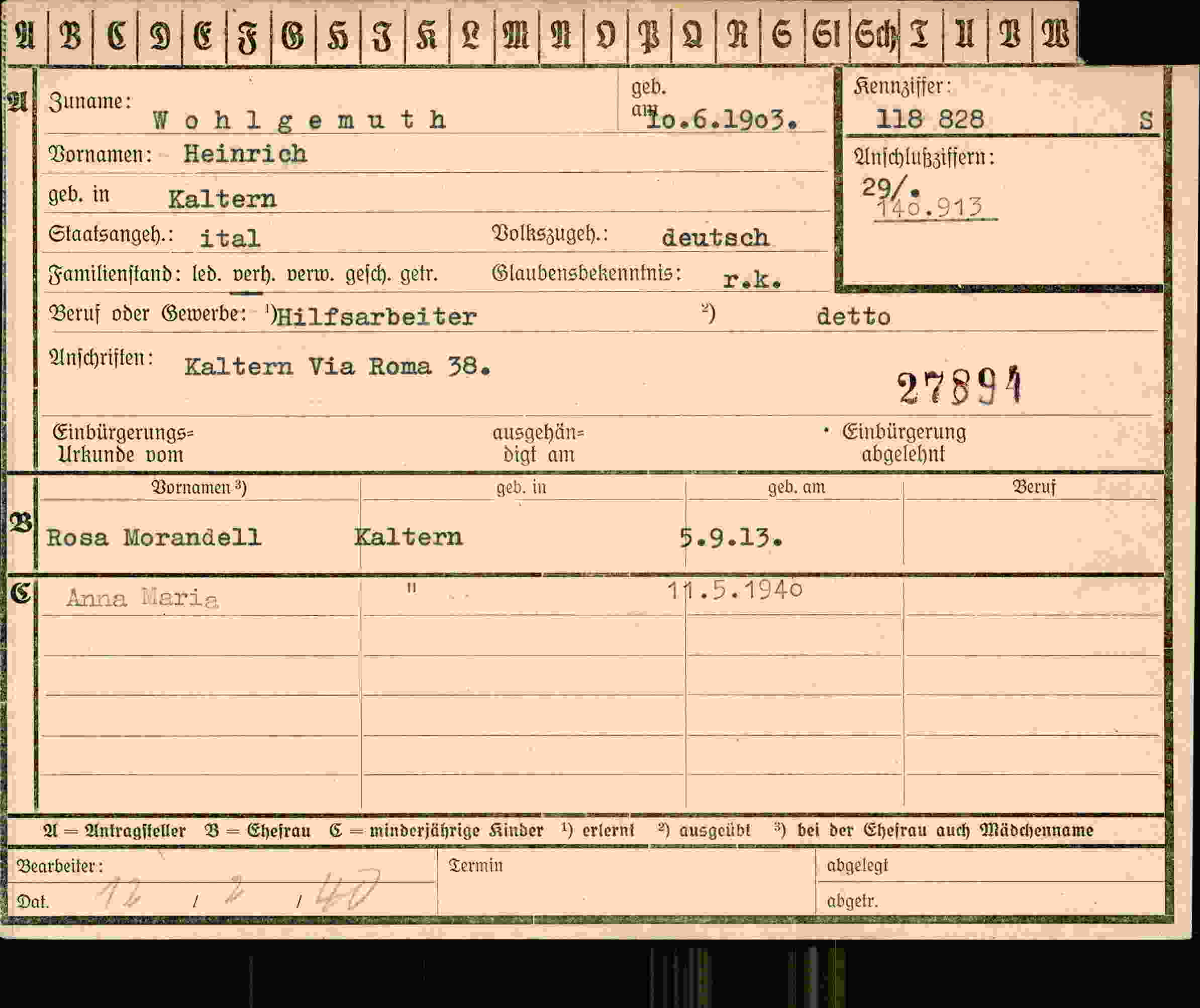 Vorderseite des Dokuments