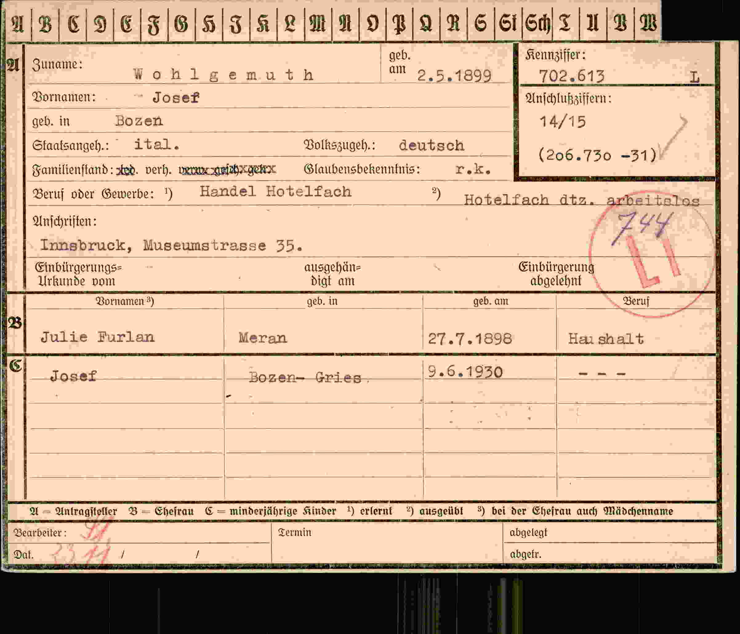Vorderseite des Dokuments