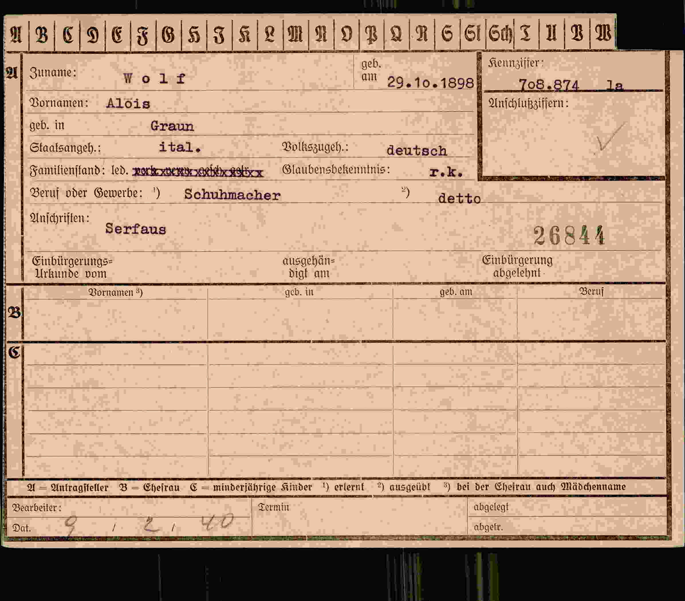 Dokument für Alois Wolf