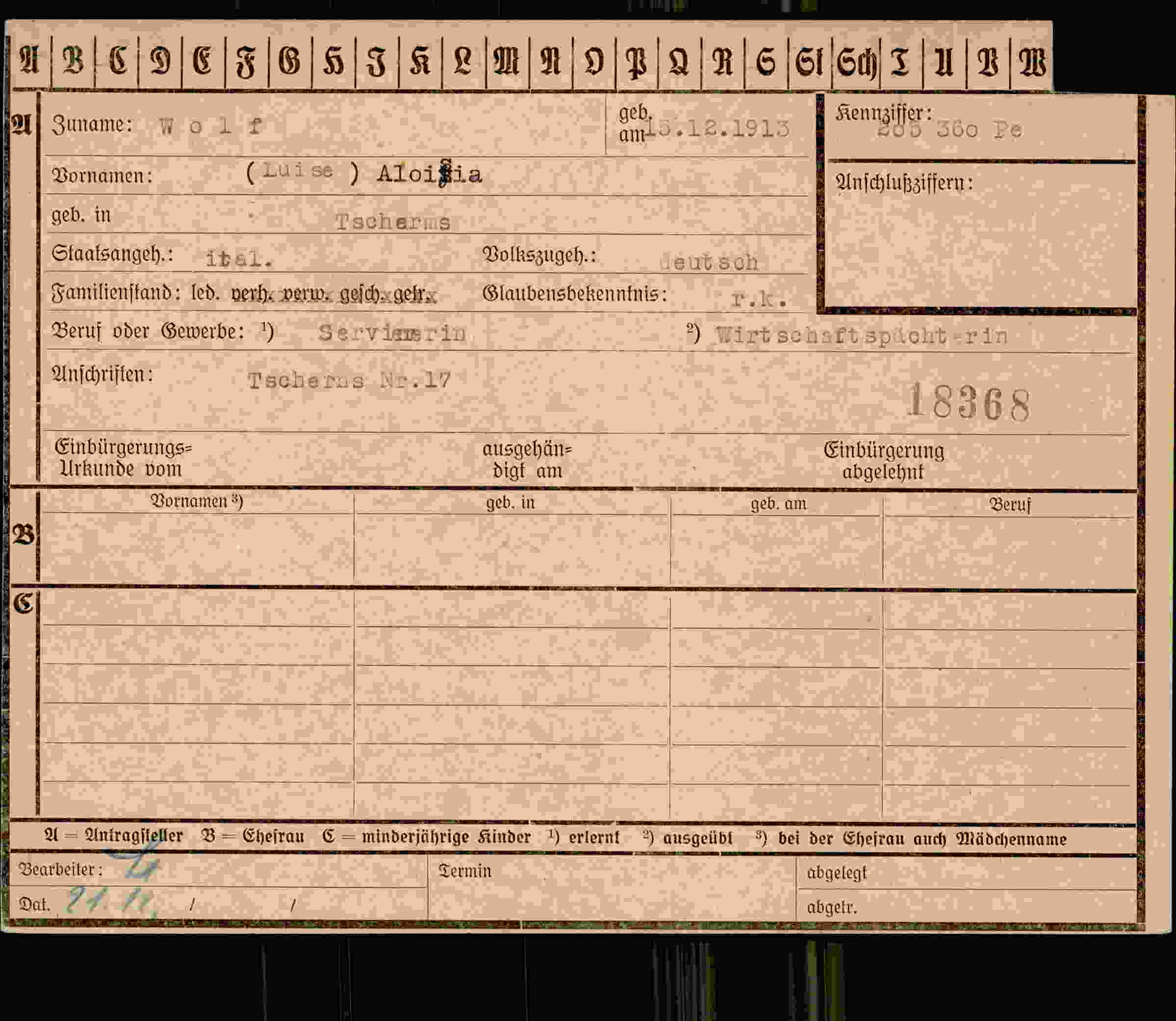 Dokument für Luise Aloisia Woll