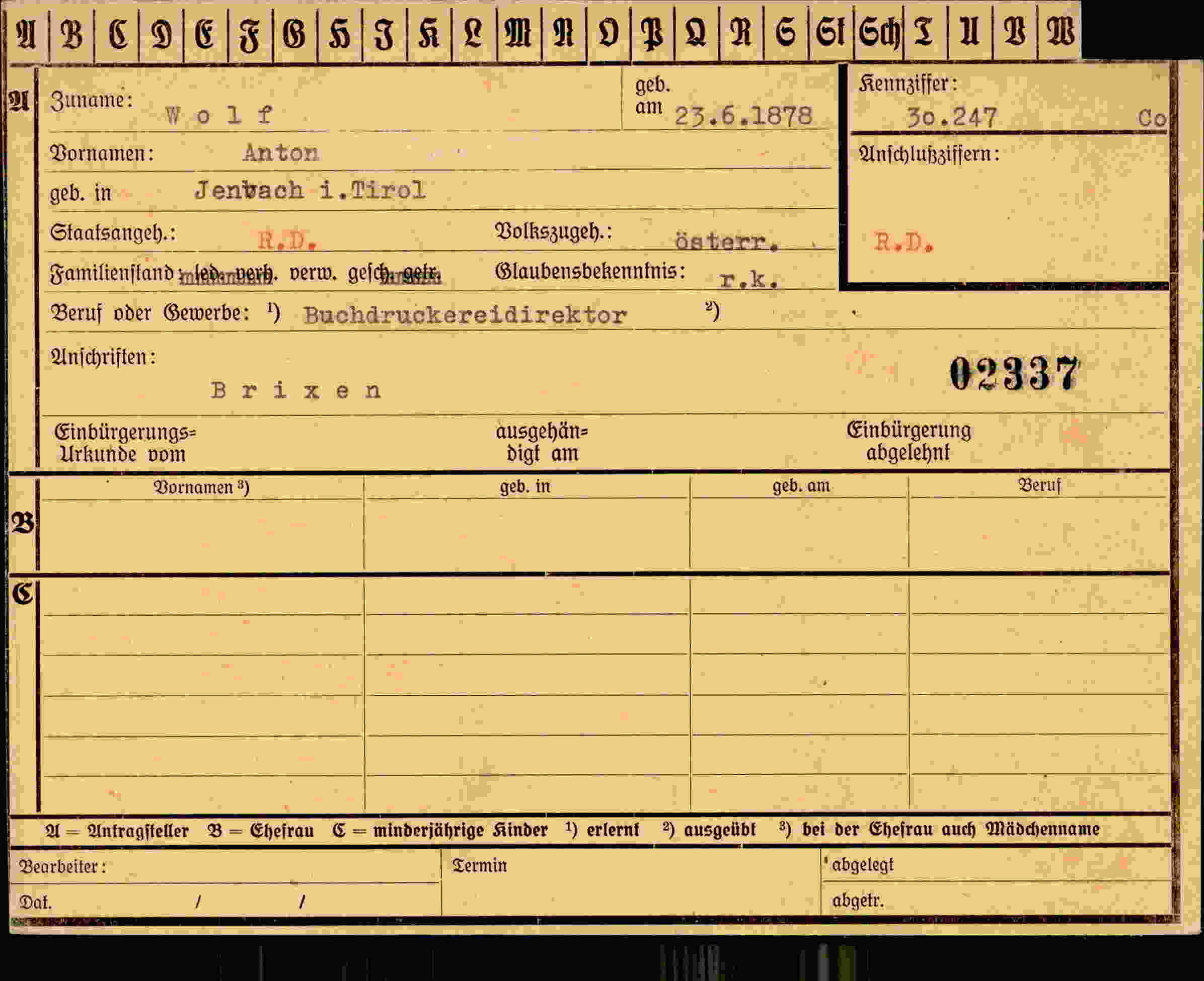 Dokument für Anton Wolt