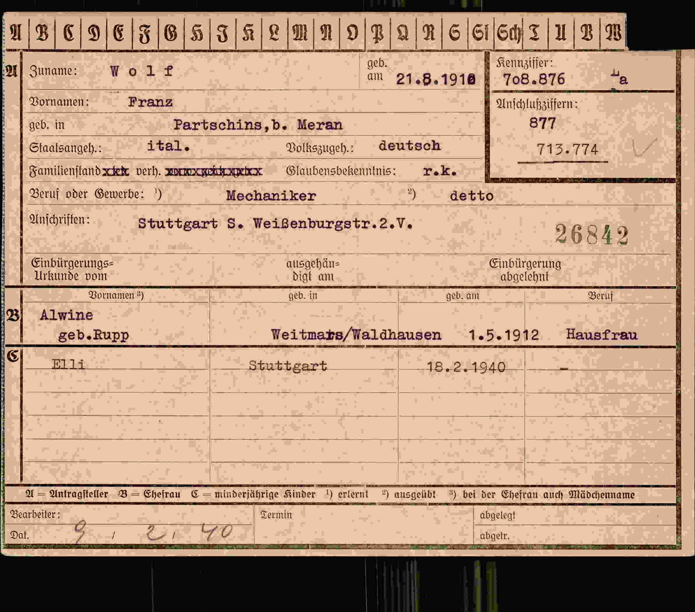 Vorderseite des Dokuments