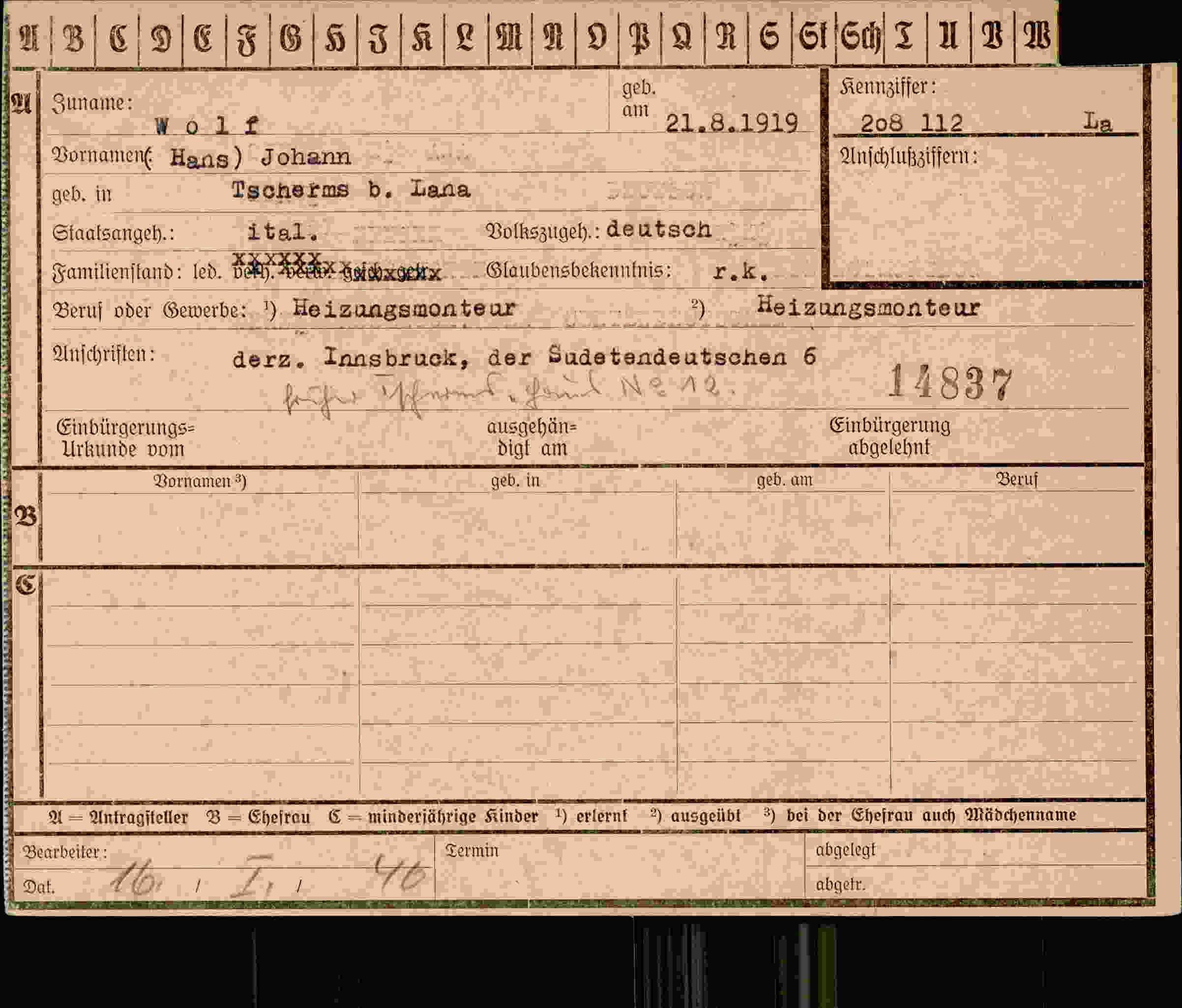 Vorderseite des Dokuments