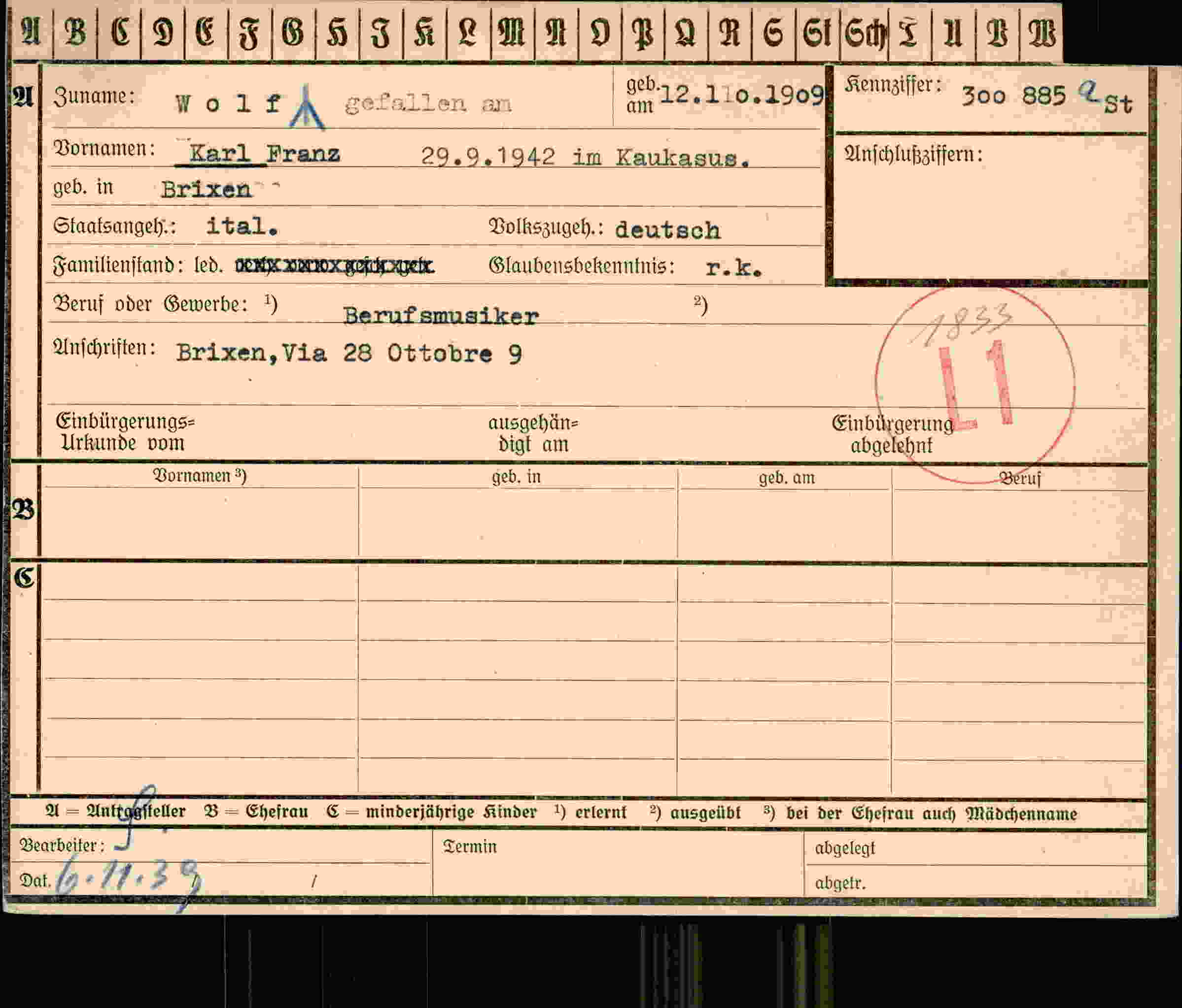 Dokument für Karl Franz Wolf