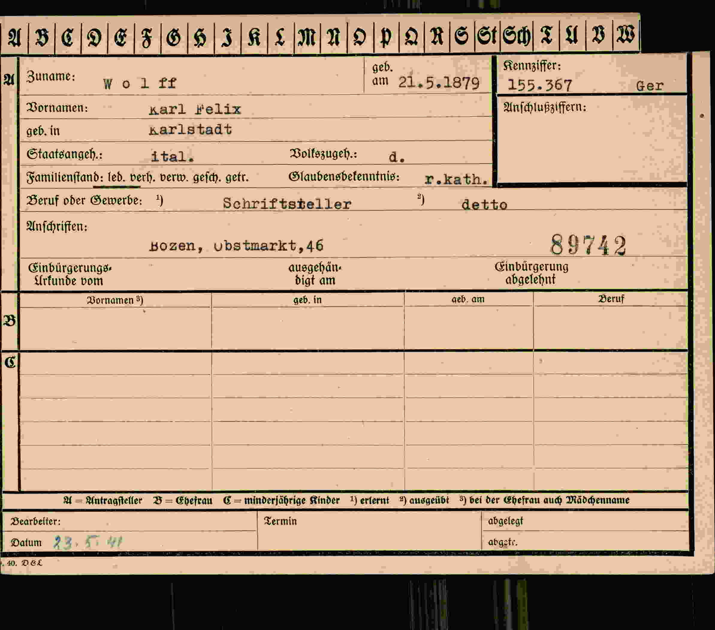 Dokument für Karl Felix Wolff