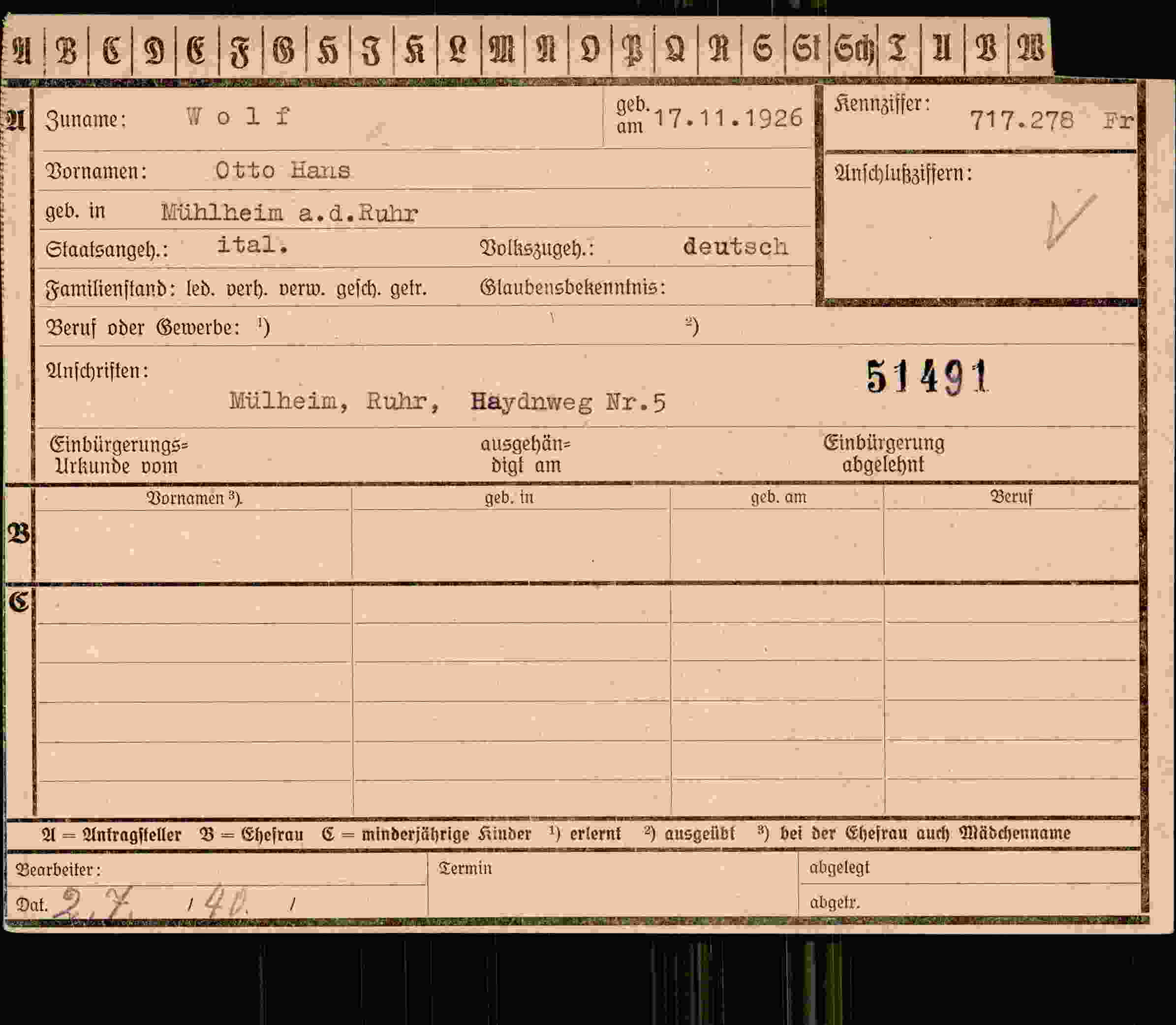 Vorderseite des Dokuments