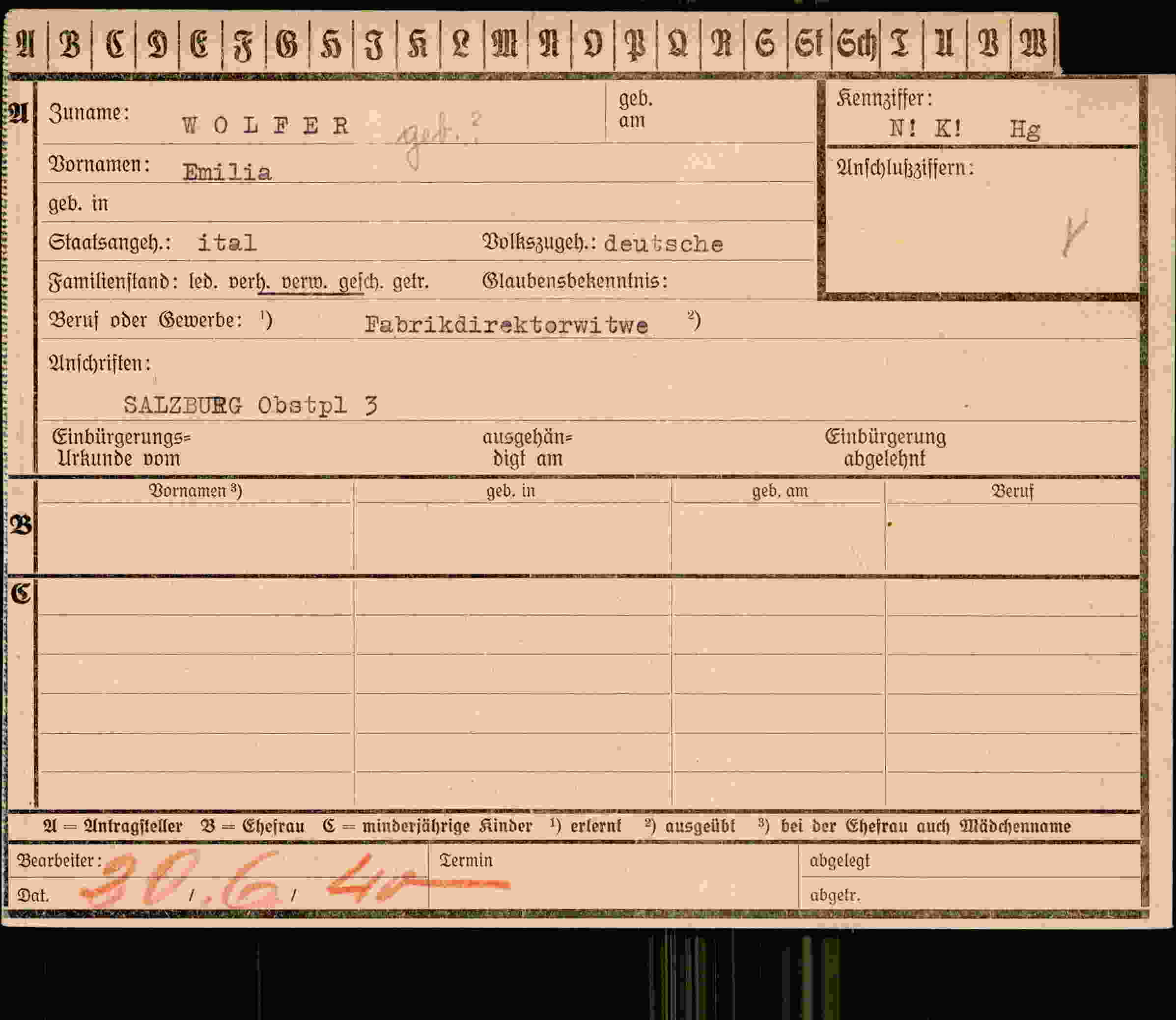 Dokument für Emilia Wolfer