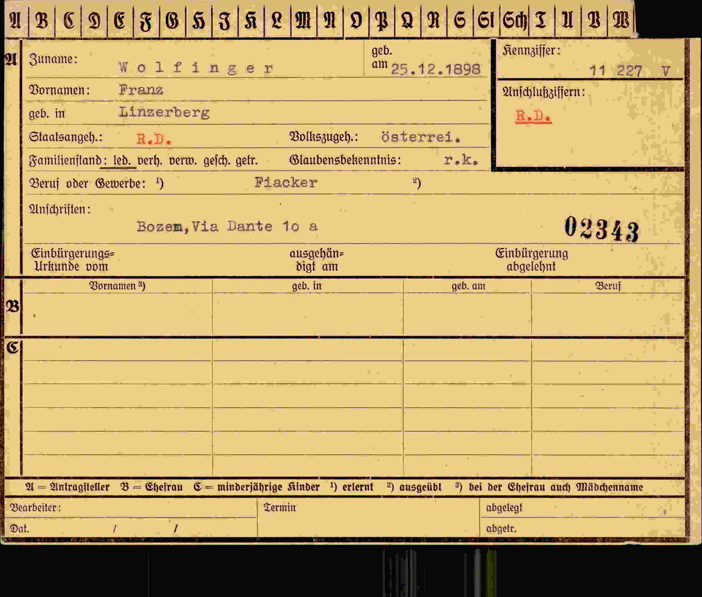 Dokument für Franz Wolfinger