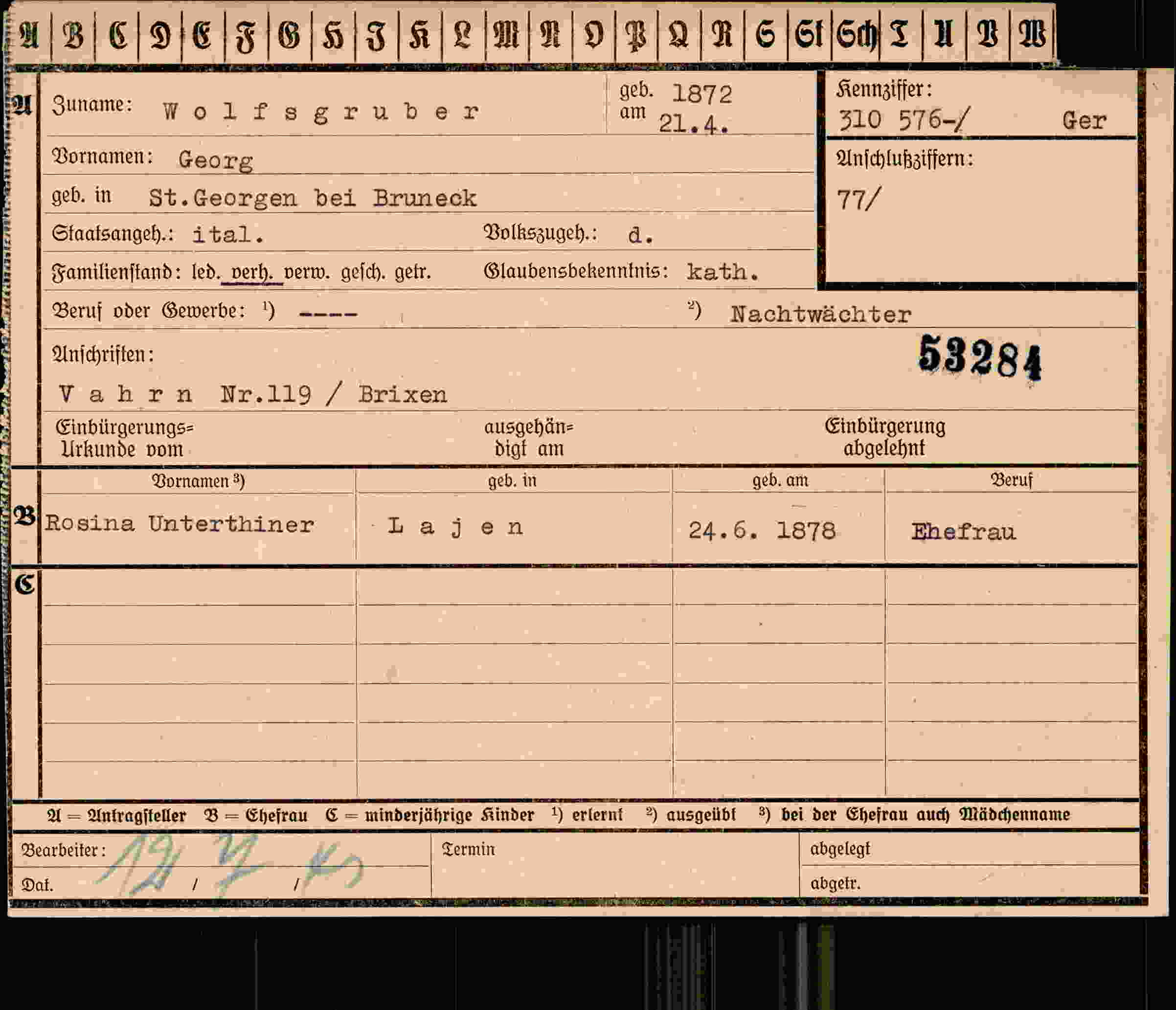 Dokument für Georg Wolfsgruber