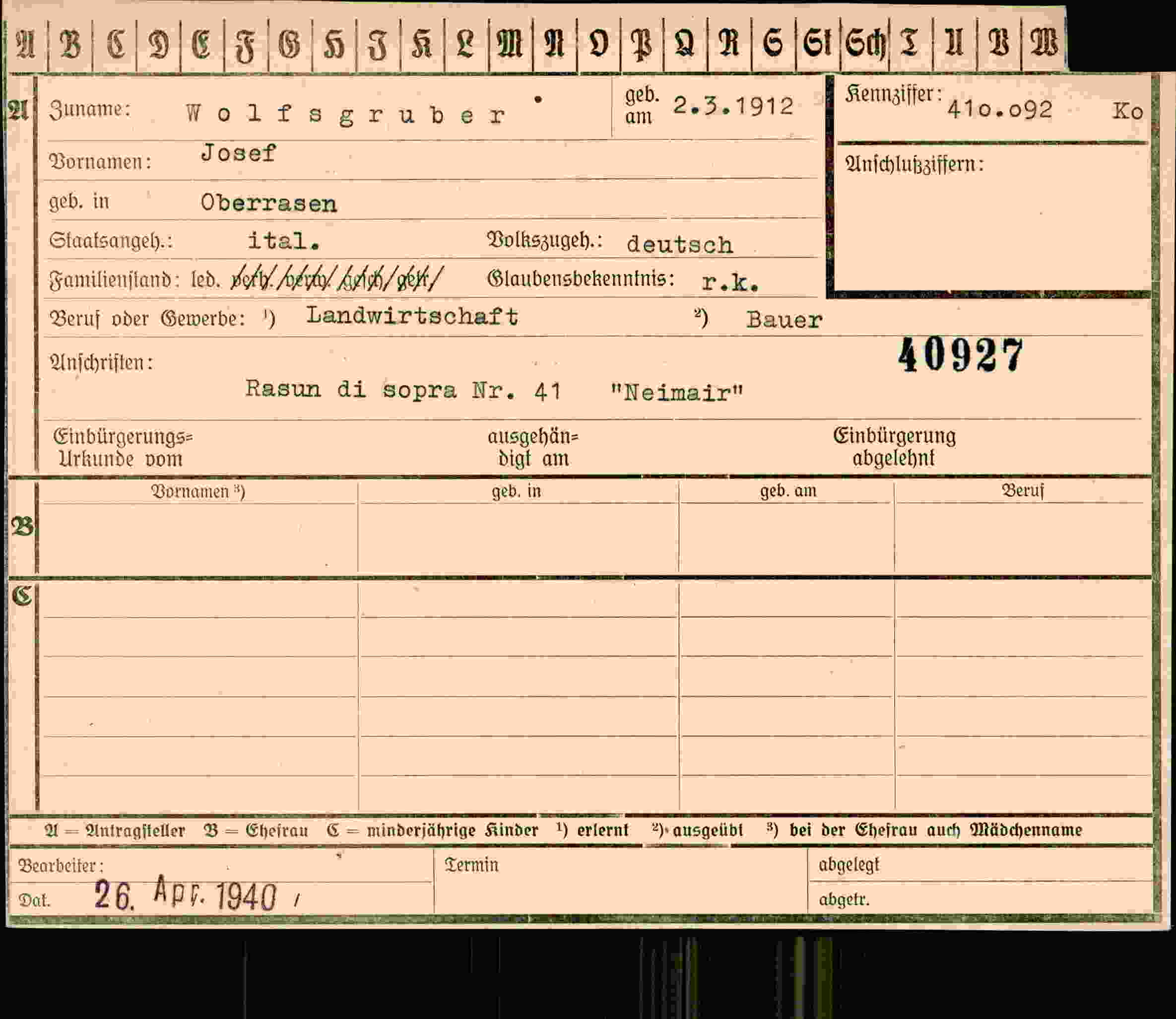Vorderseite des Dokuments