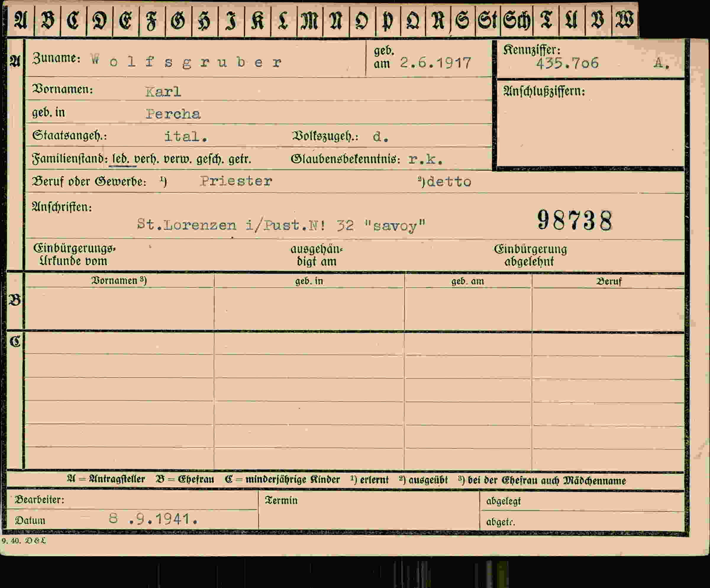 Dokument für Karl Wolfsgruber