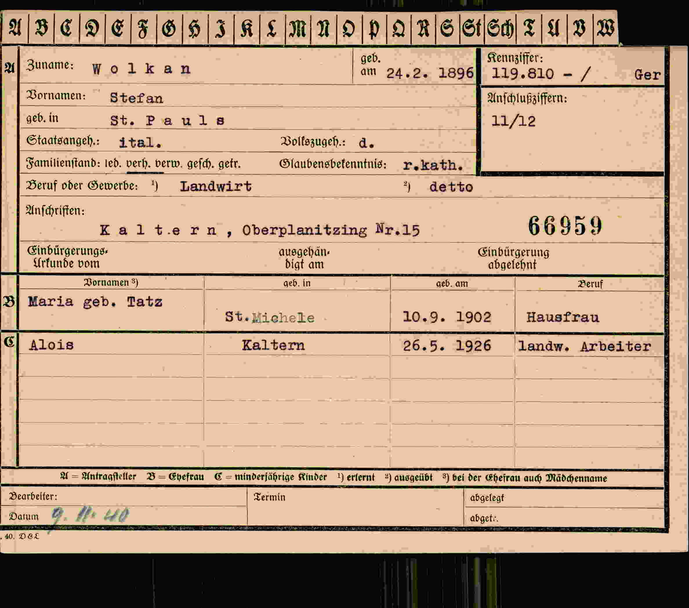 Vorderseite des Dokuments