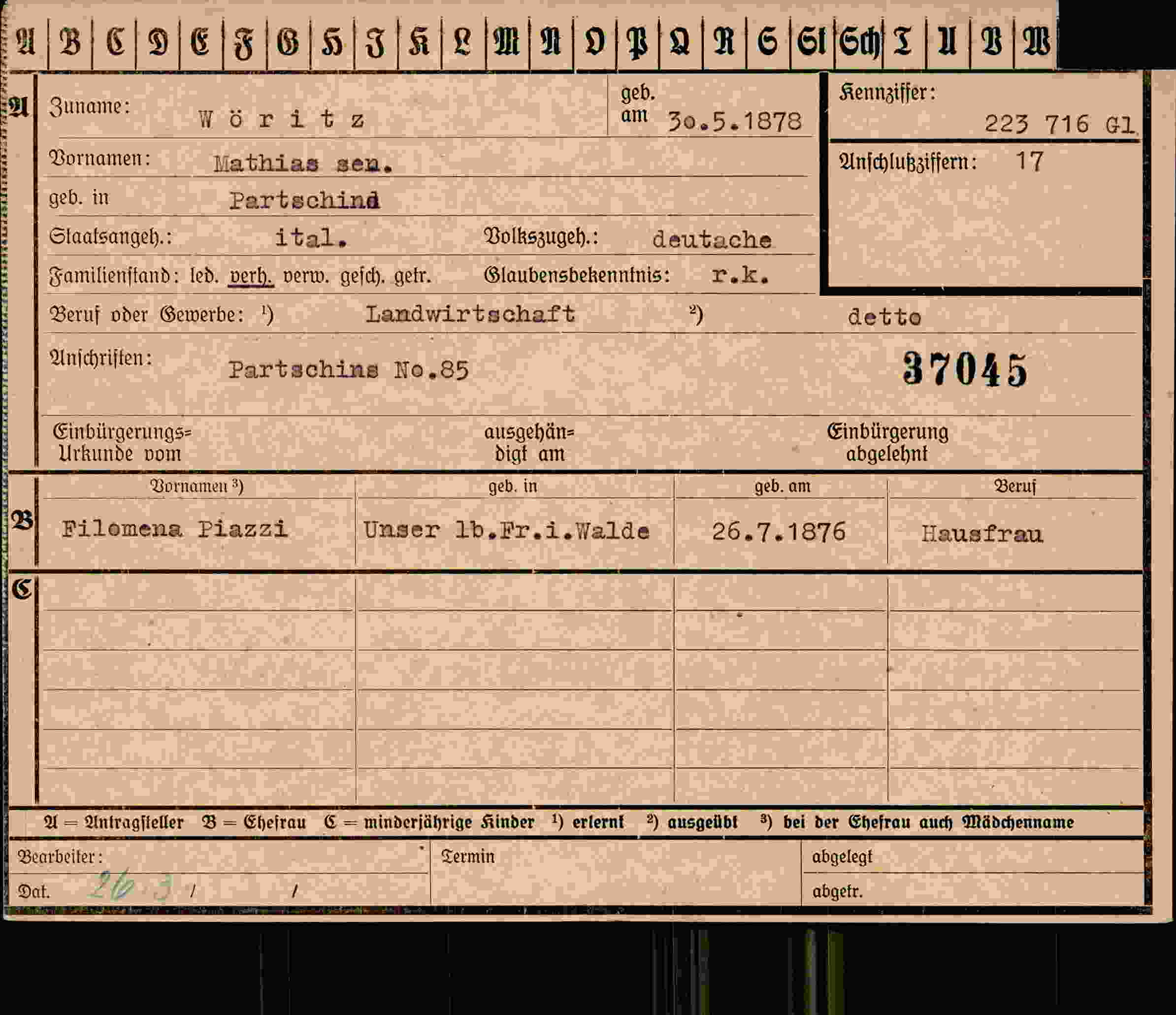 Vorderseite des Dokuments