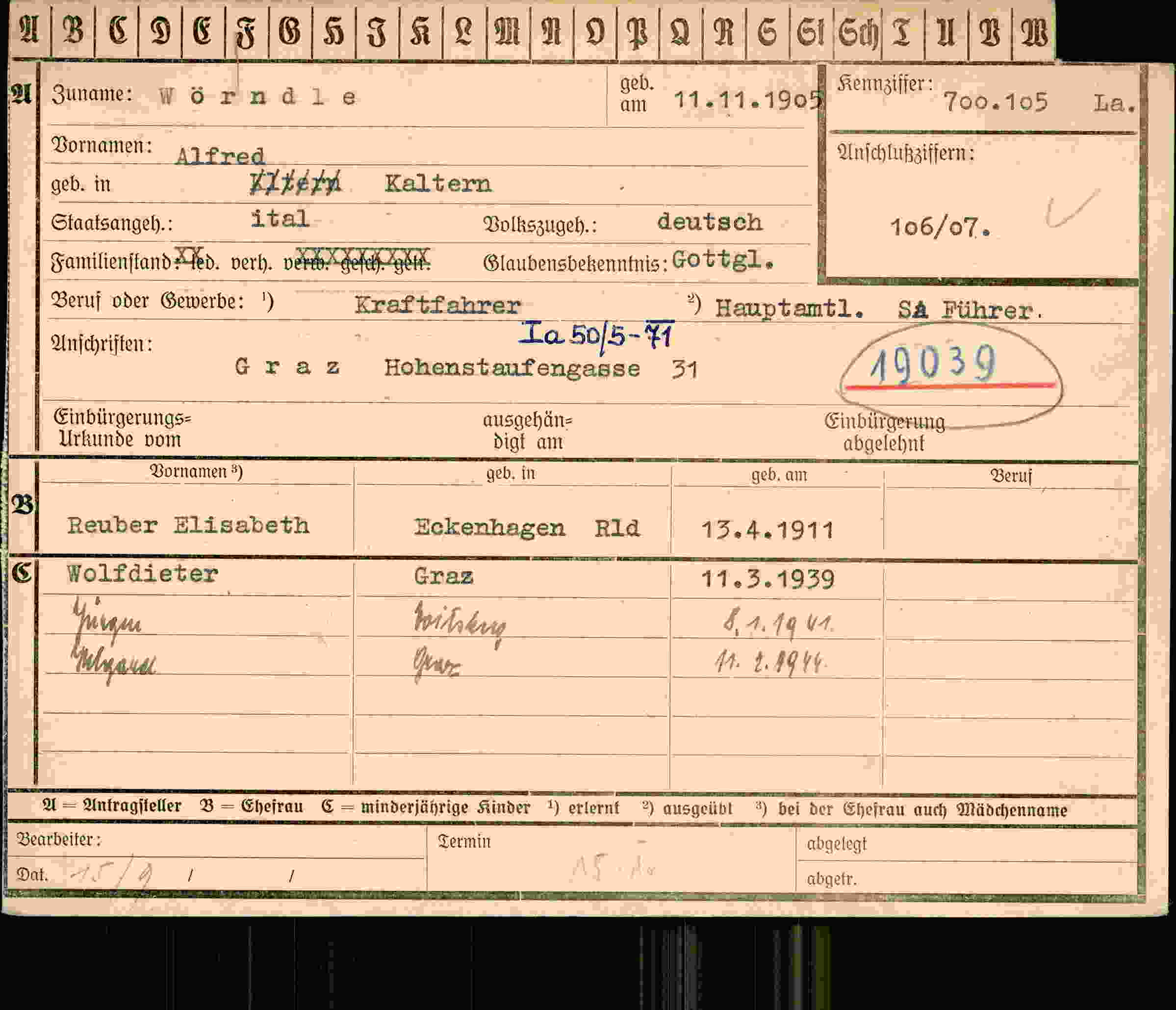 Dokument für Alfred Wörndle