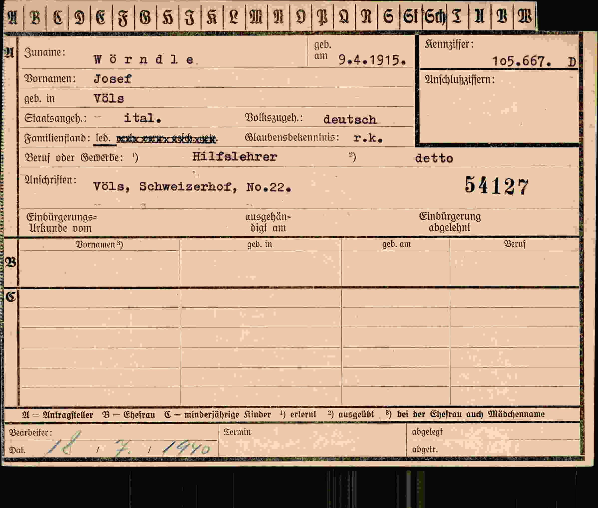Dokument für Josef Wörndle