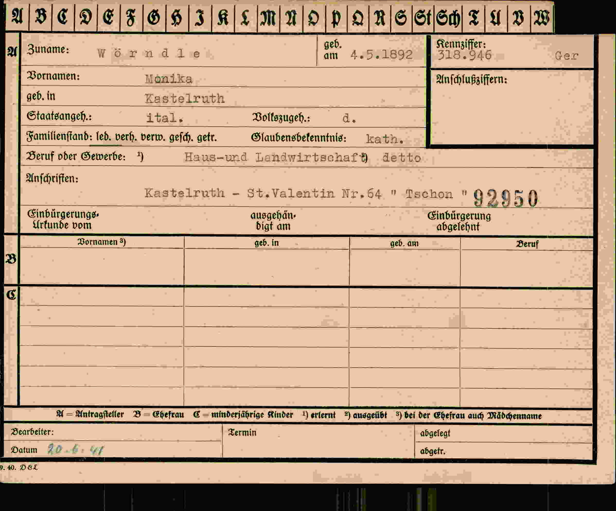 Vorderseite des Dokuments