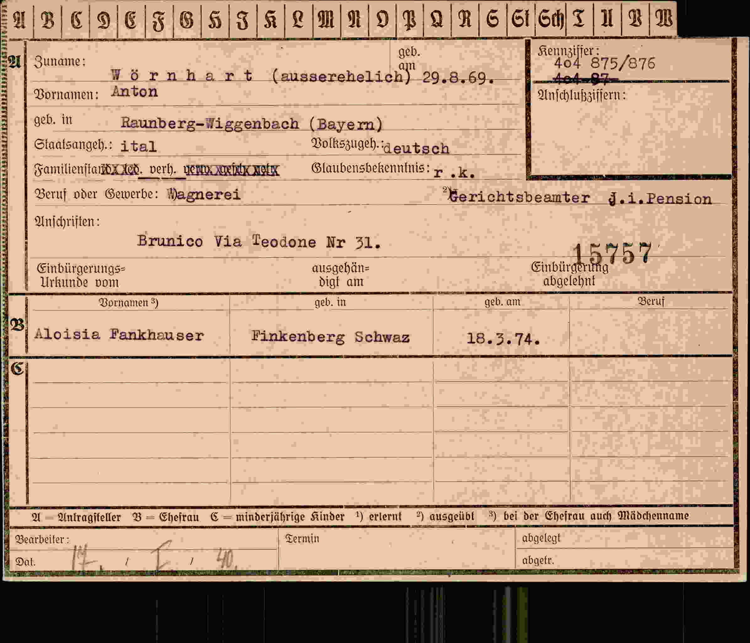 Vorderseite des Dokuments