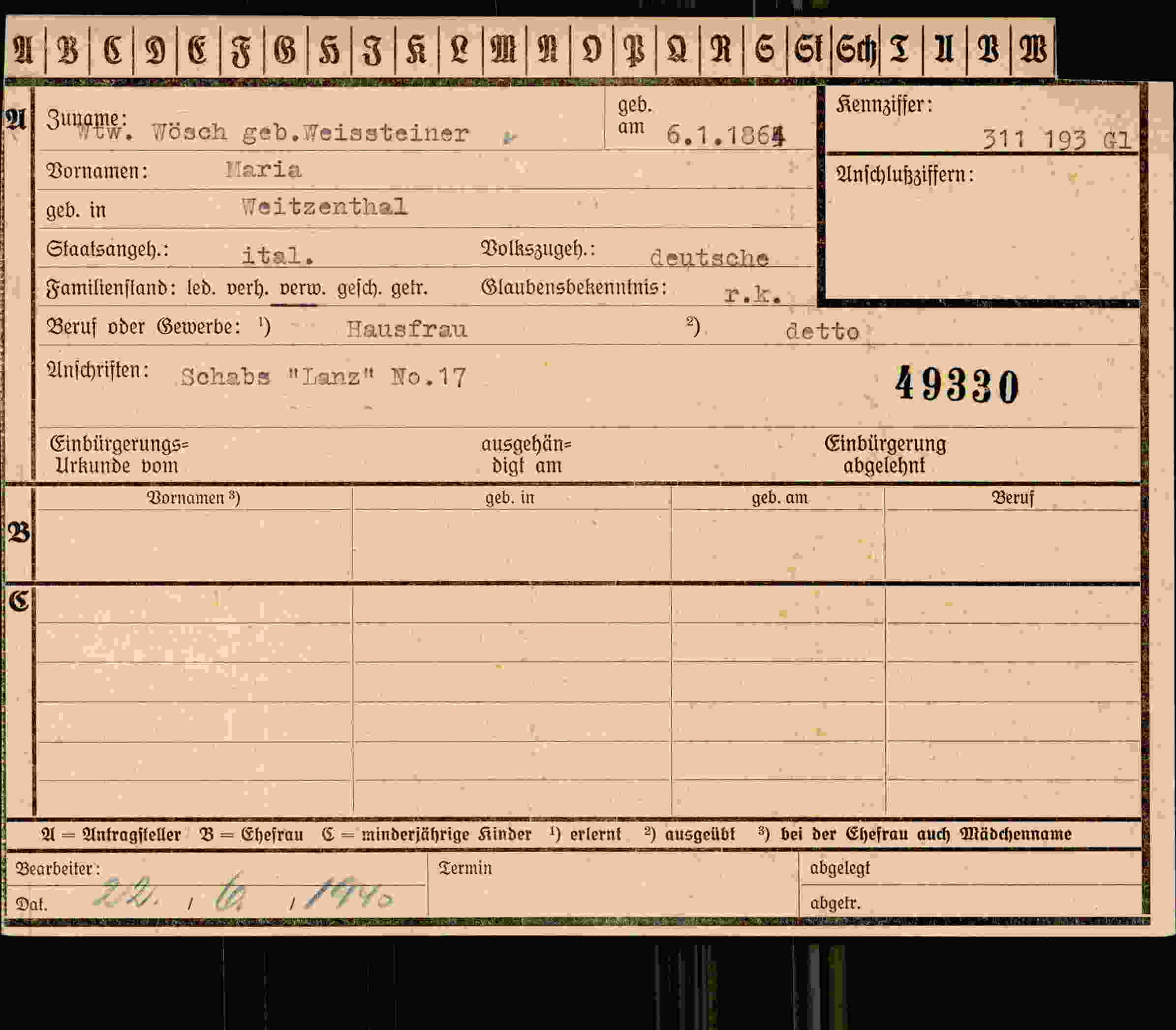 Dokument für Maria Weissteiner