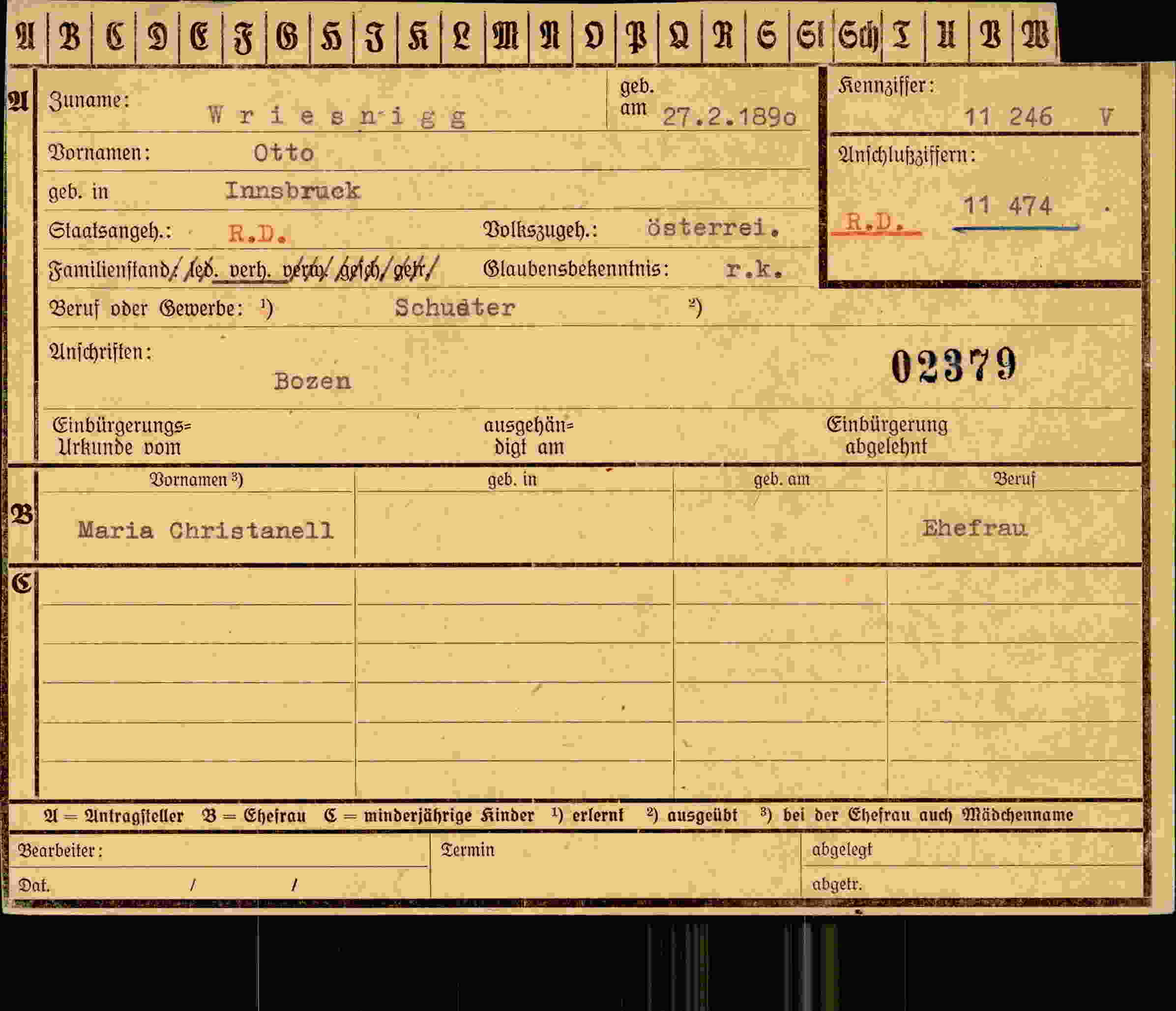 Dokument für Otto Wriesnigg