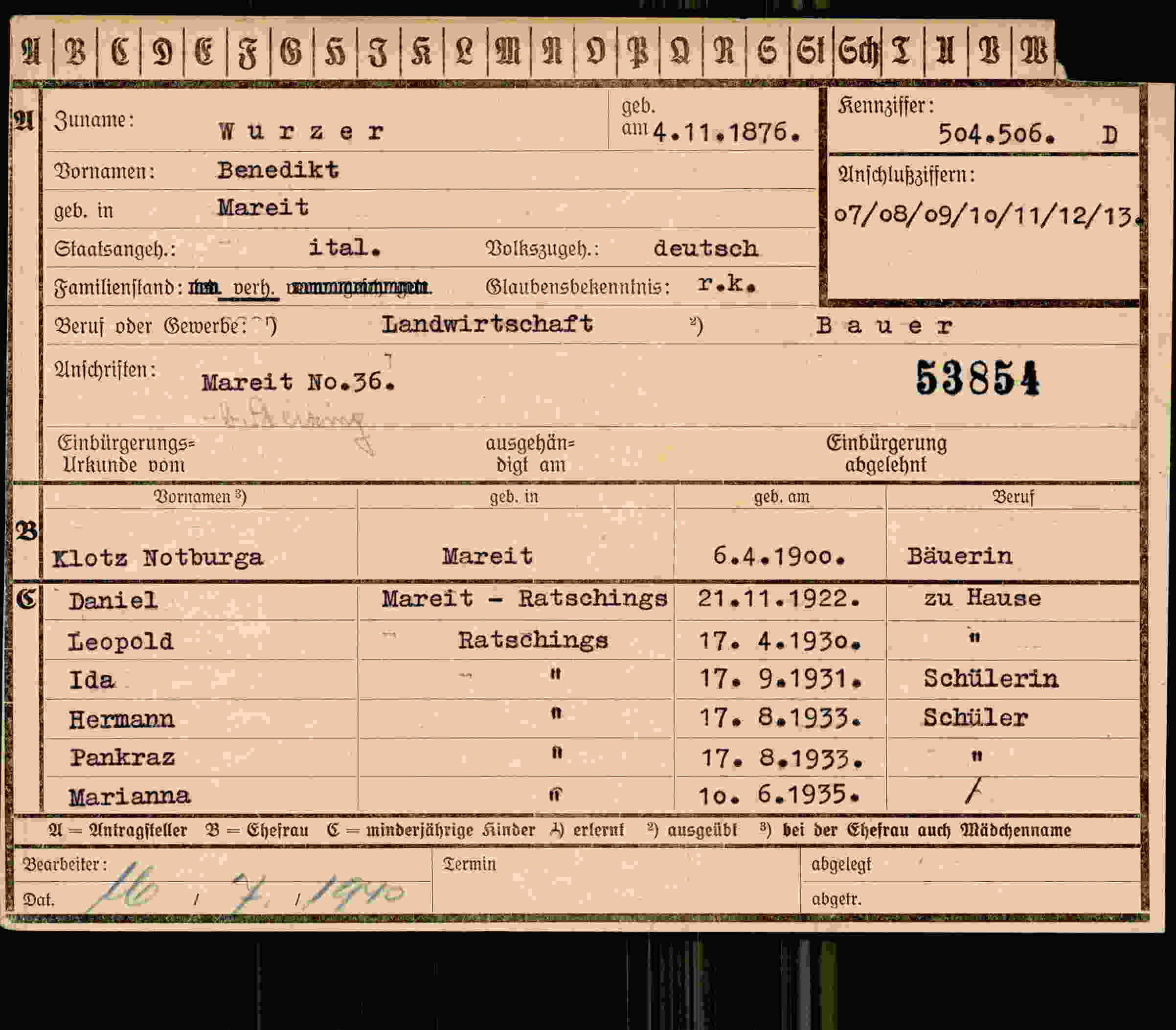 Vorderseite des Dokuments
