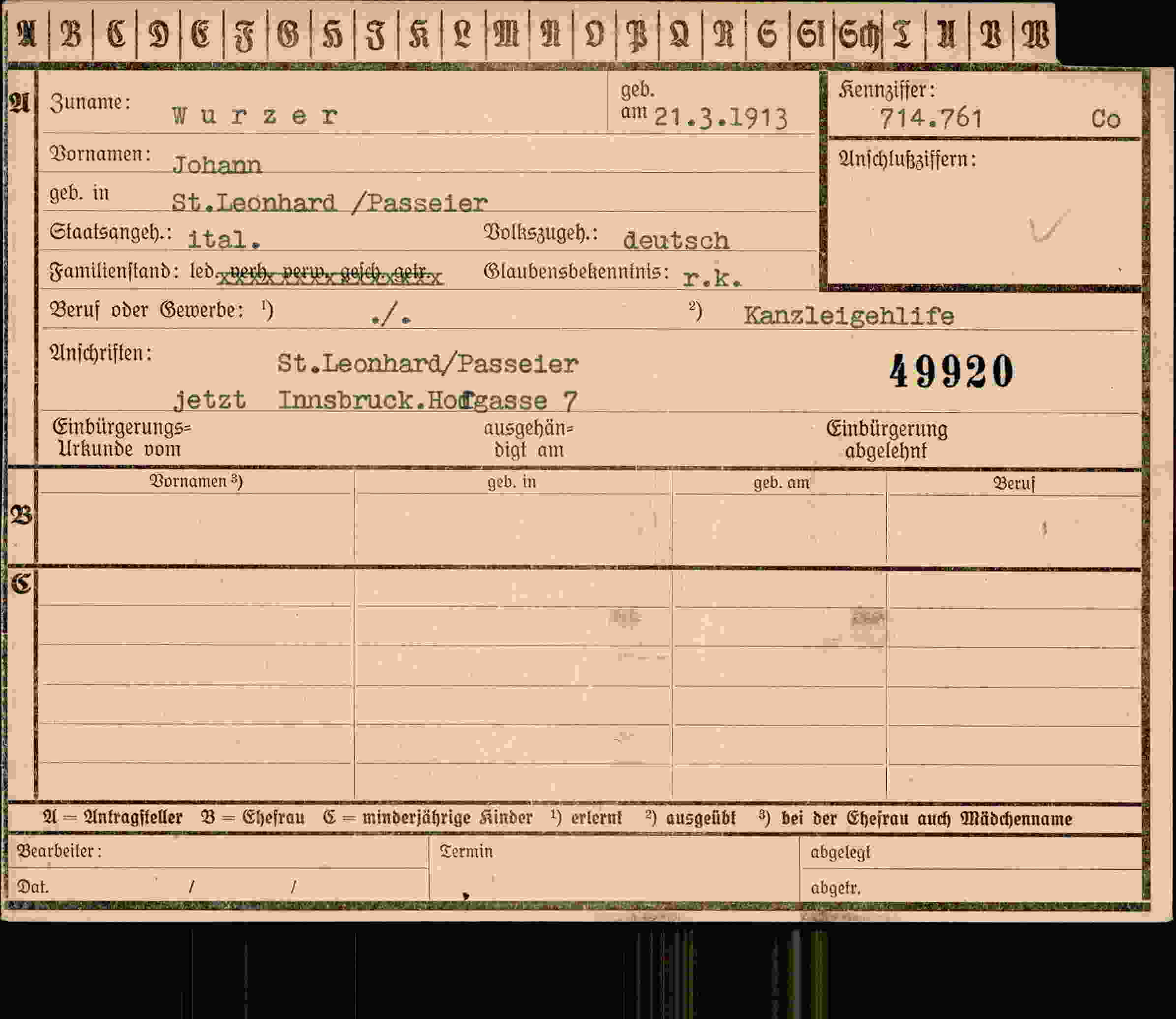 Dokument für Johann Wurzer
