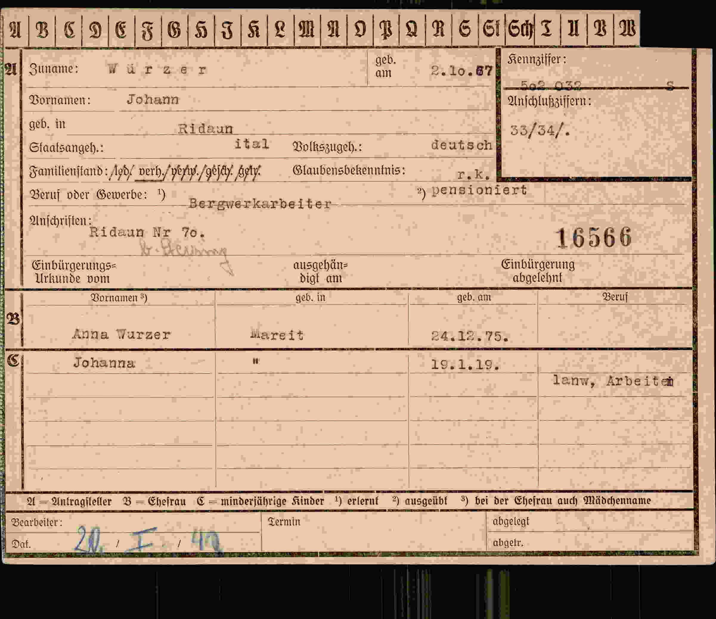 Dokument für Johann Würzer