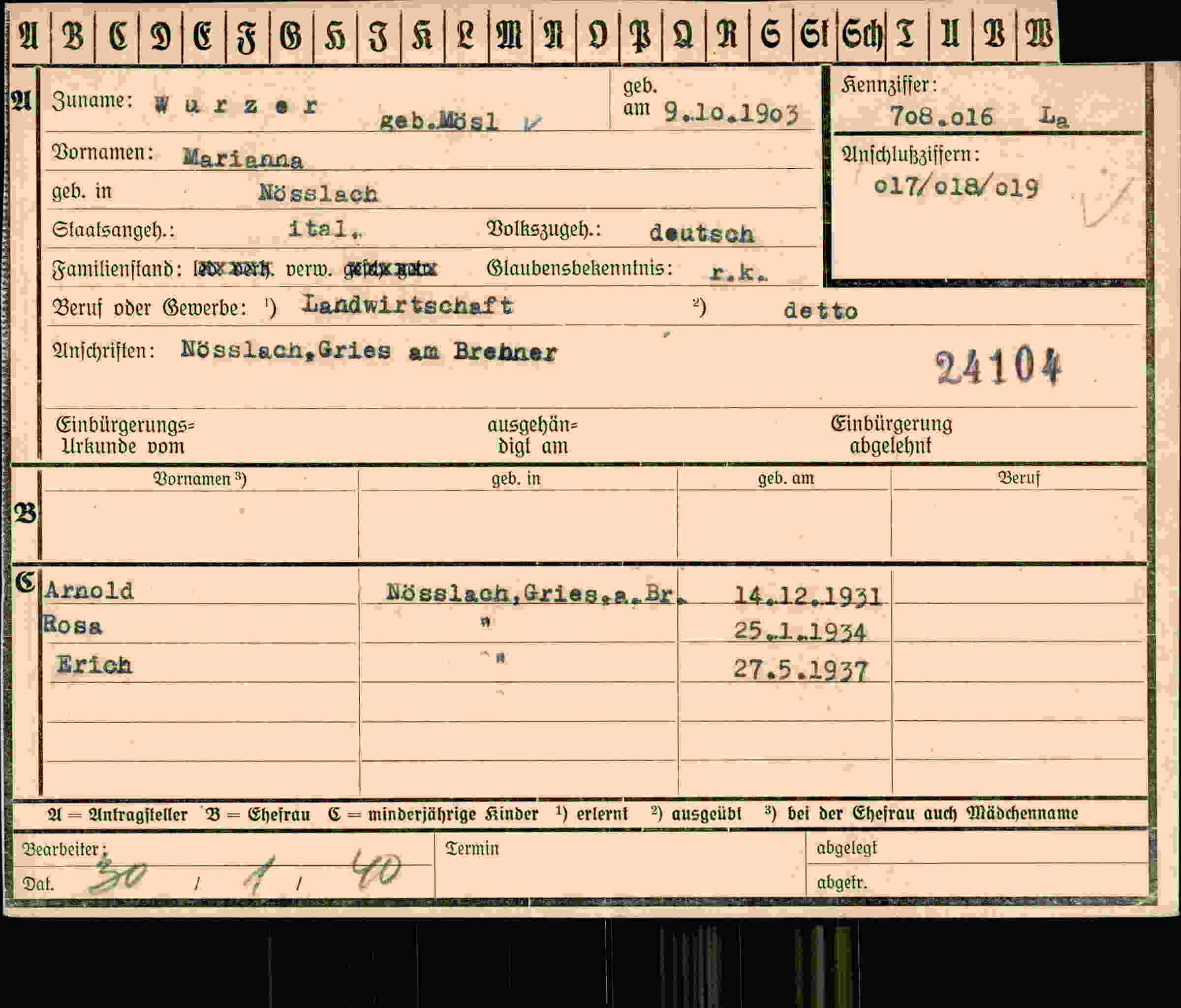 Vorderseite des Dokuments