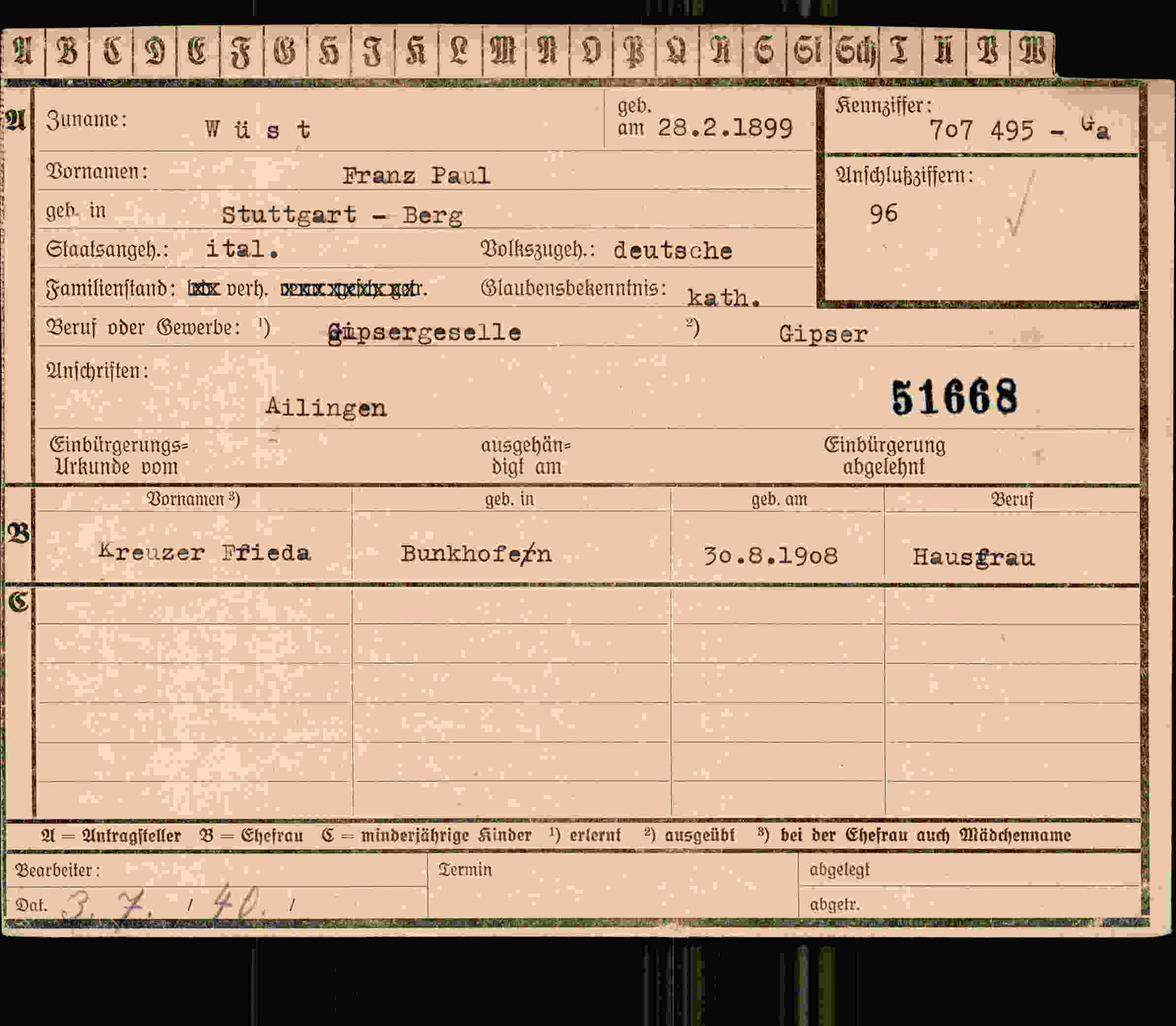 Dokument für Franz Paul Wüst