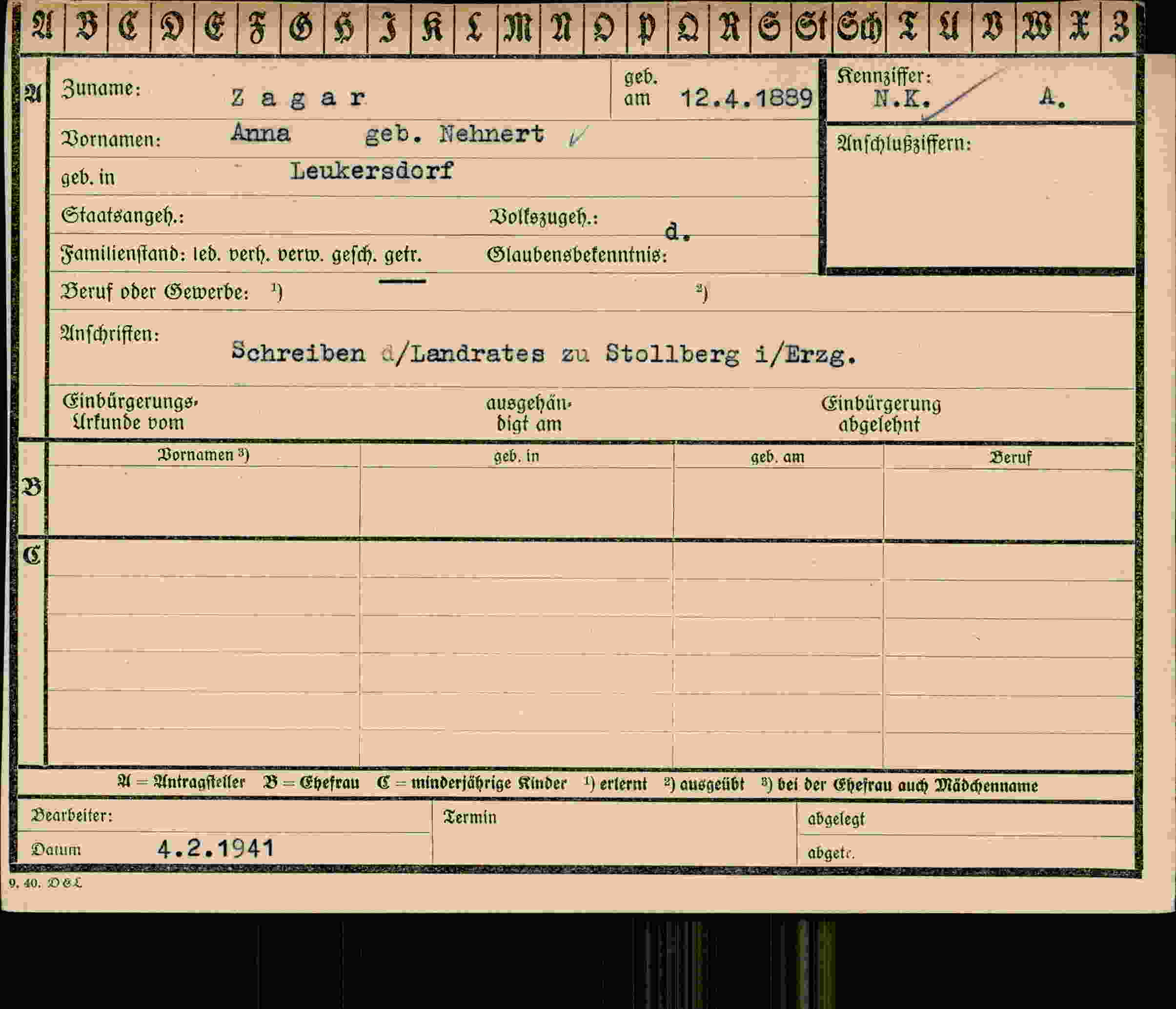 Vorderseite des Dokuments