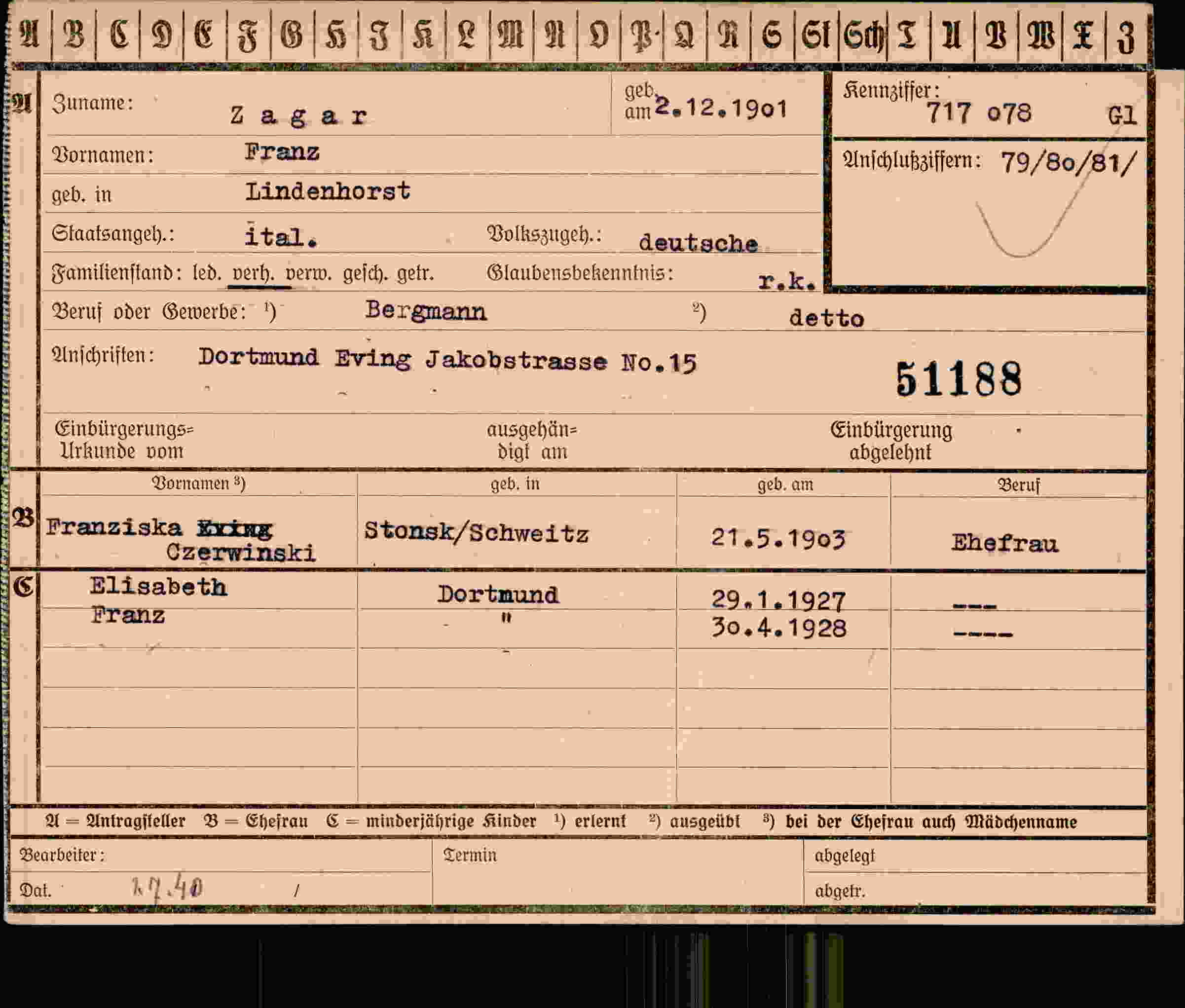 Vorderseite des Dokuments