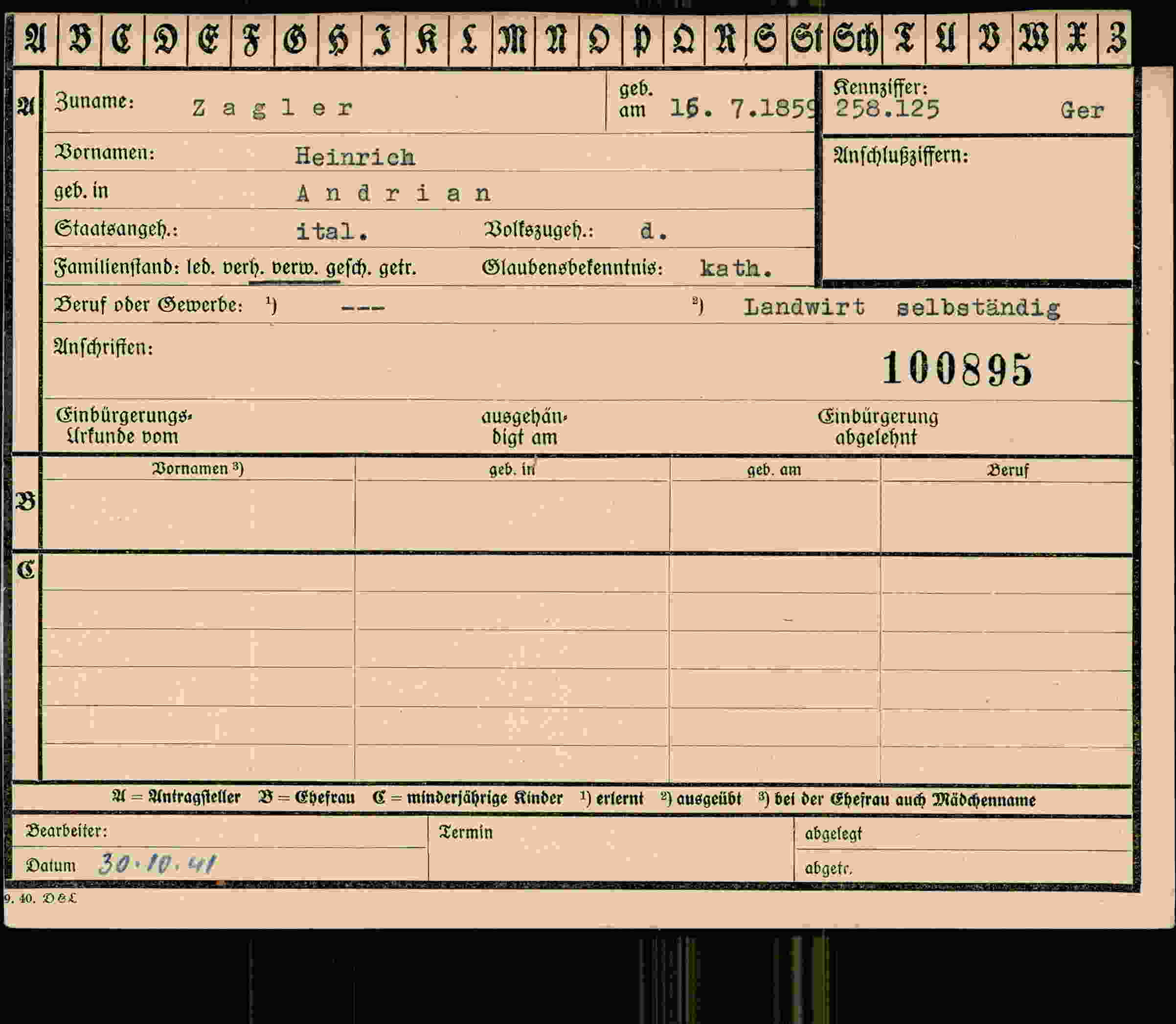 Dokument für Heinrich Zagler