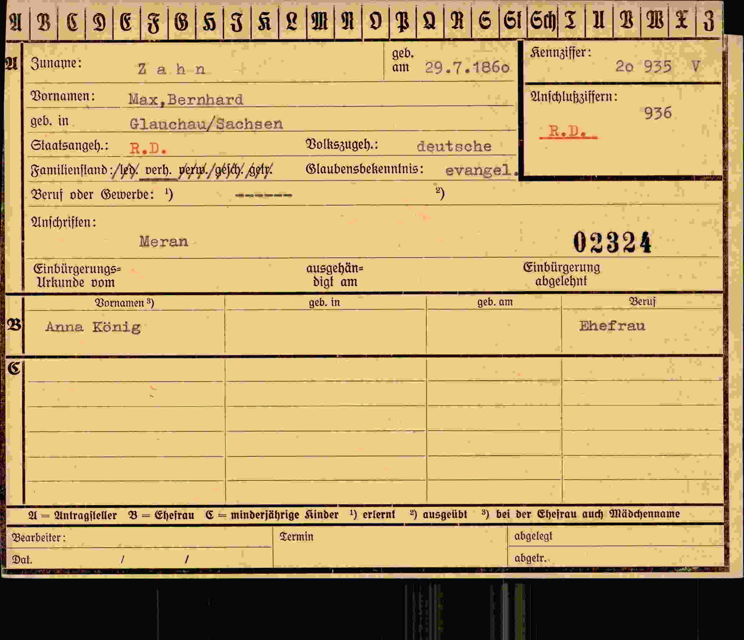 Dokument für Max Bernhard Zahn