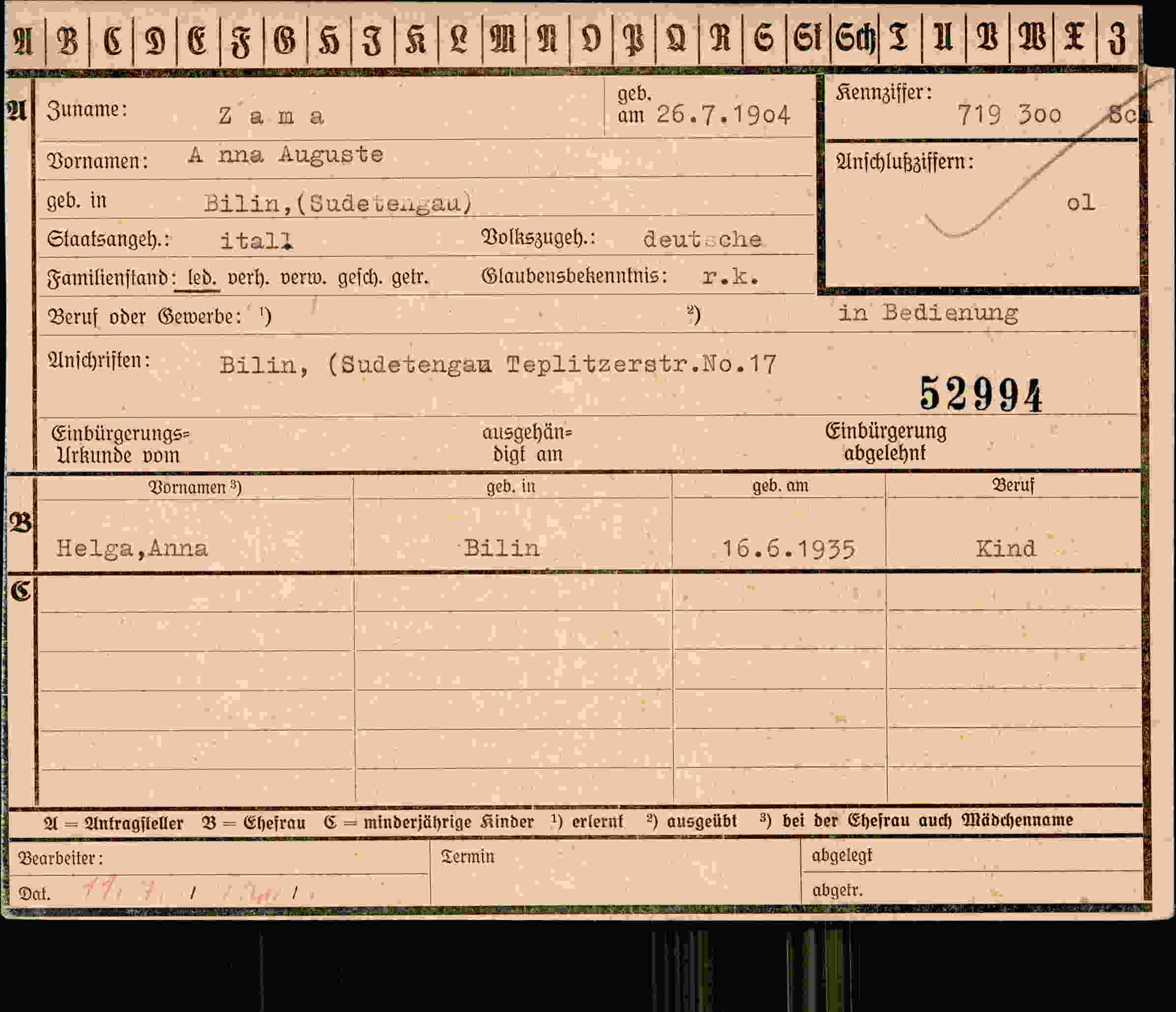 Vorderseite des Dokuments