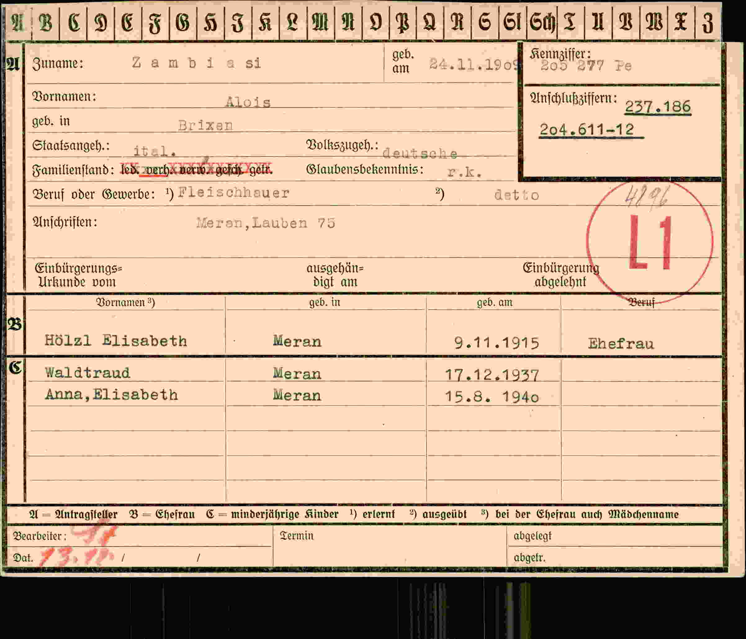 Dokument für Alois Zambiasi
