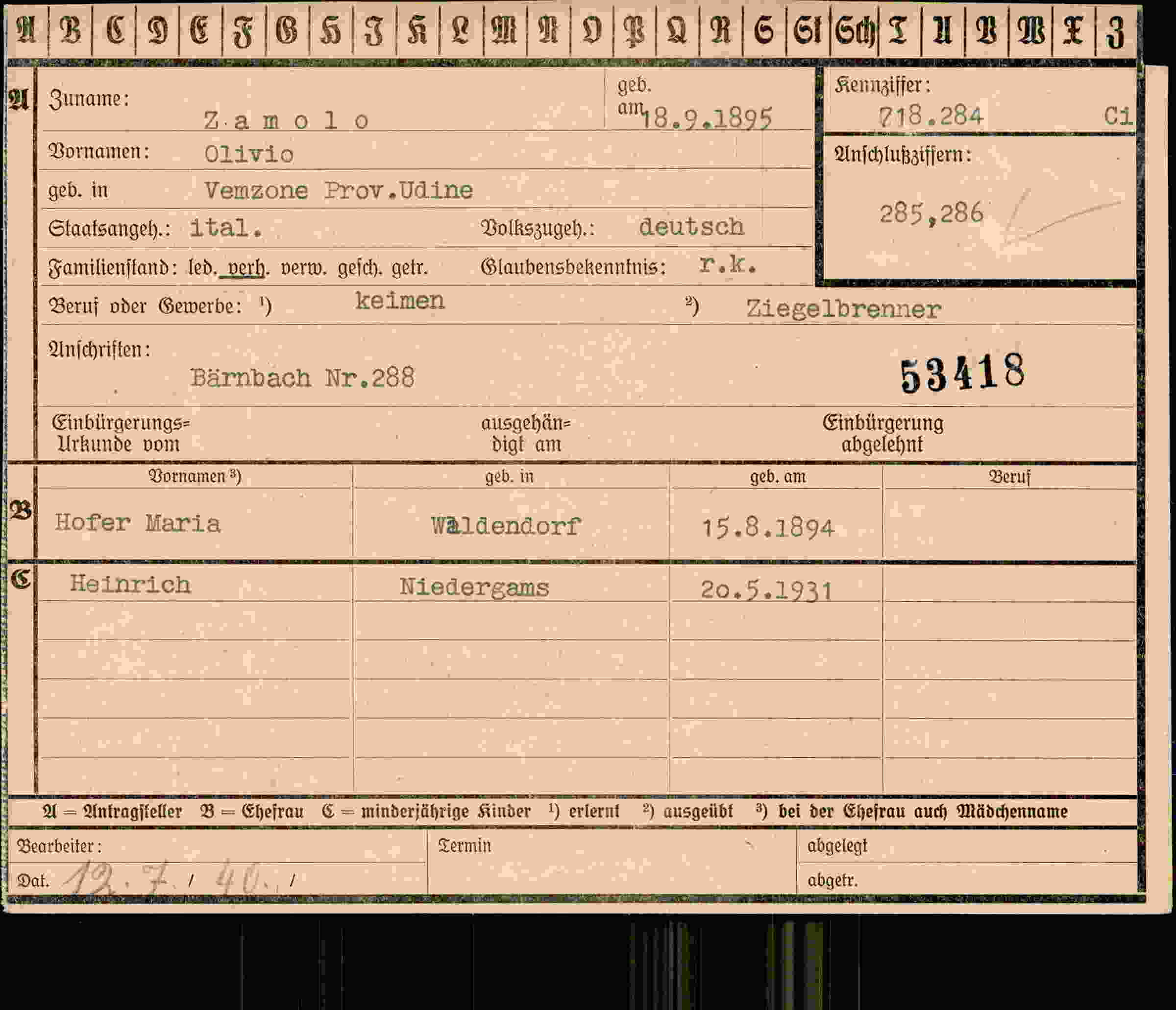 Vorderseite des Dokuments