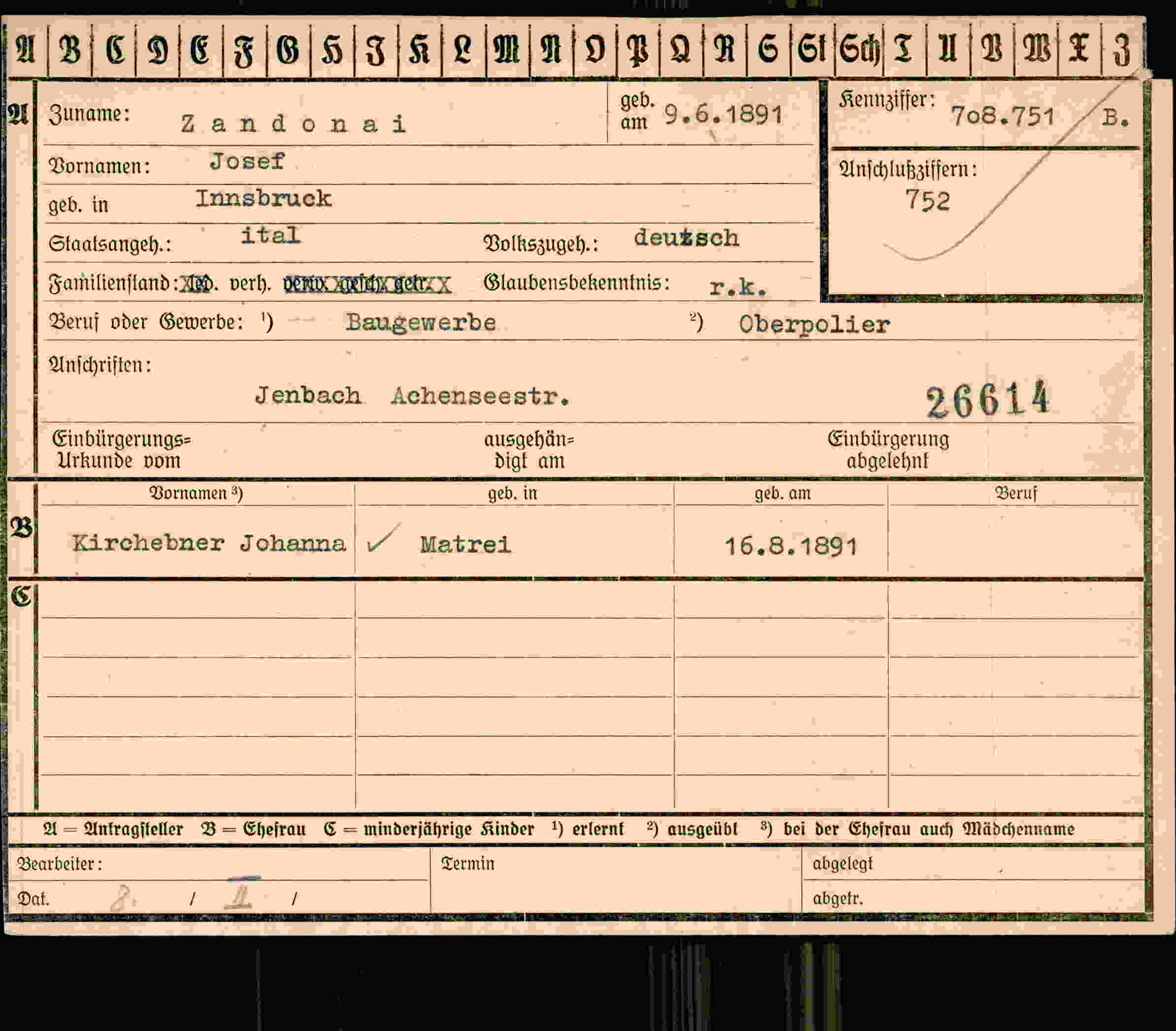 Dokument für Josef Zandonai