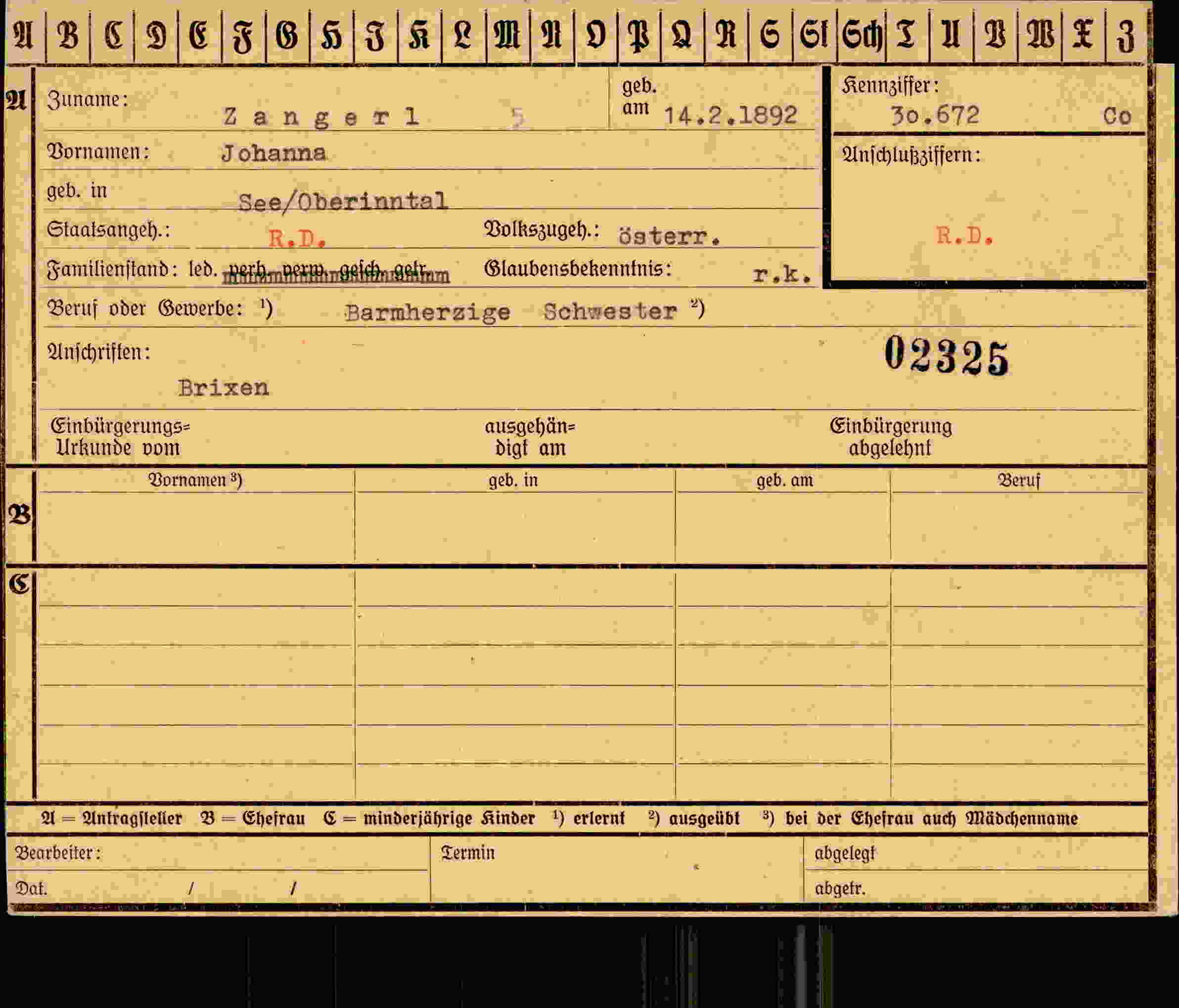 Vorderseite des Dokuments