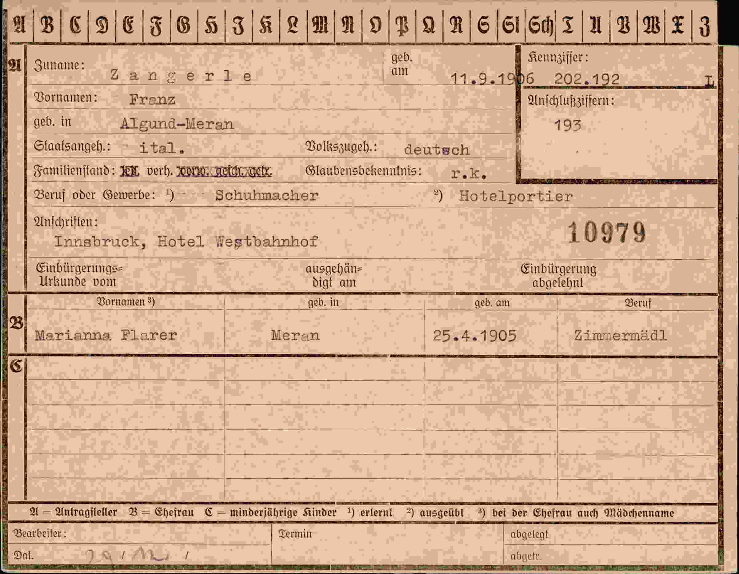 Dokument für Franz Zangerle