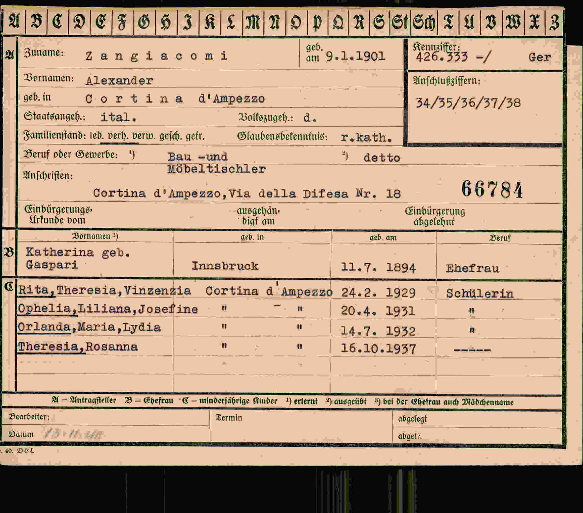 Dokument für Alexander Zangiacomi