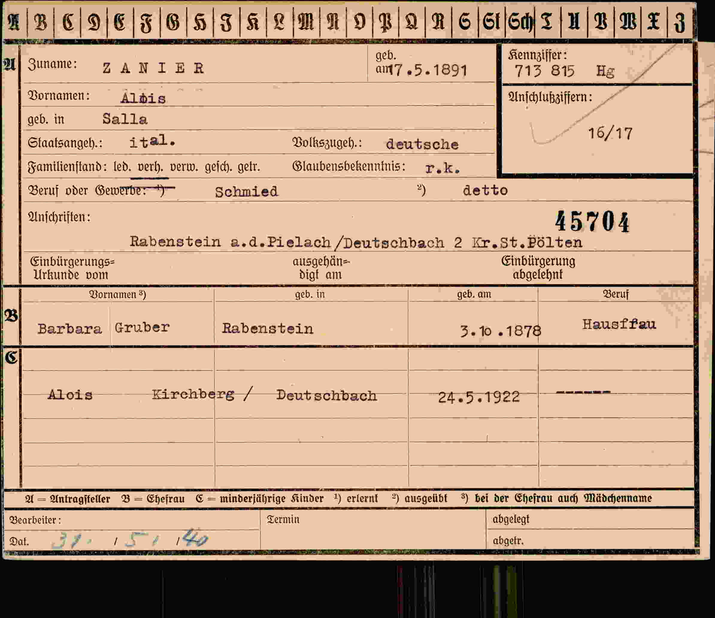 Vorderseite des Dokuments