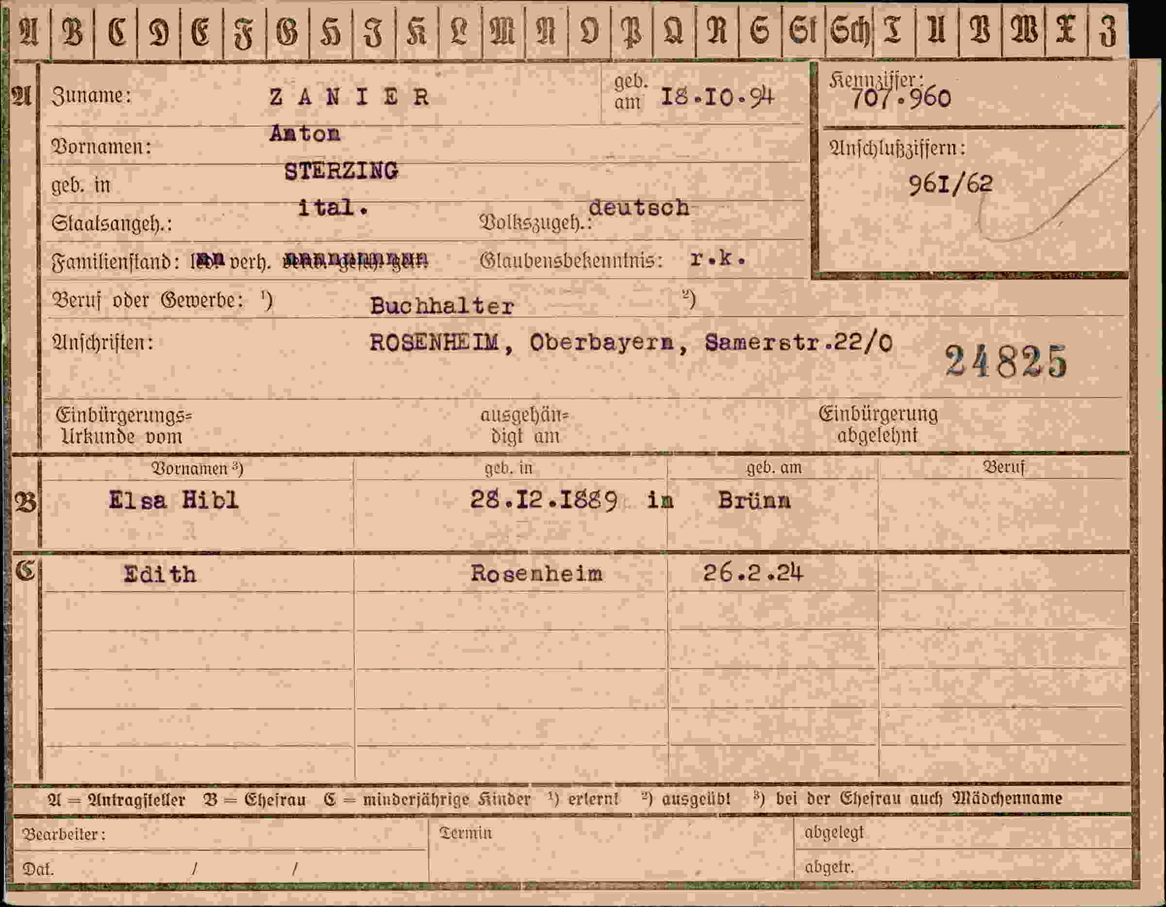 Dokument für Anton Zanier