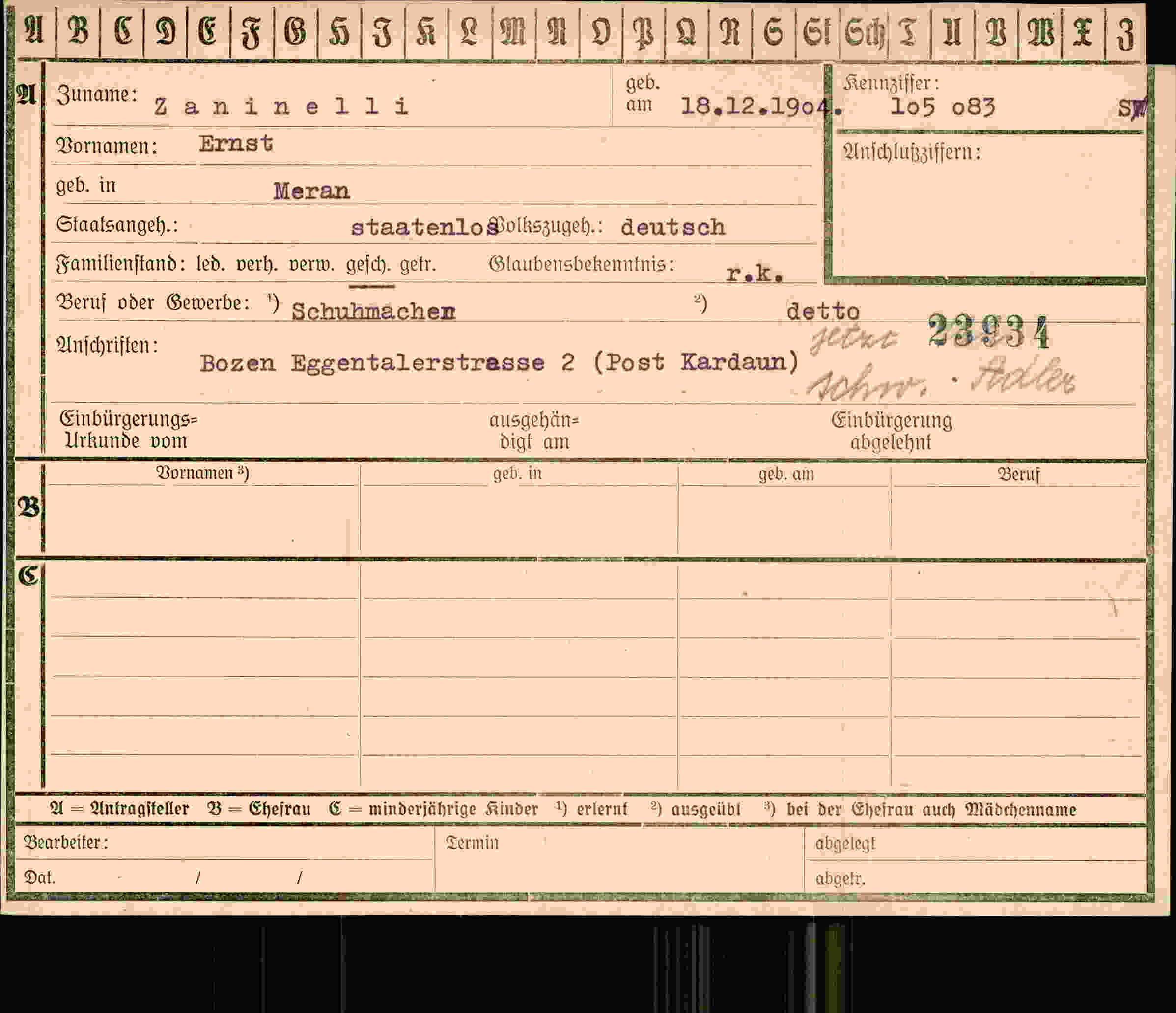 Dokument für Ernst Zaninelli