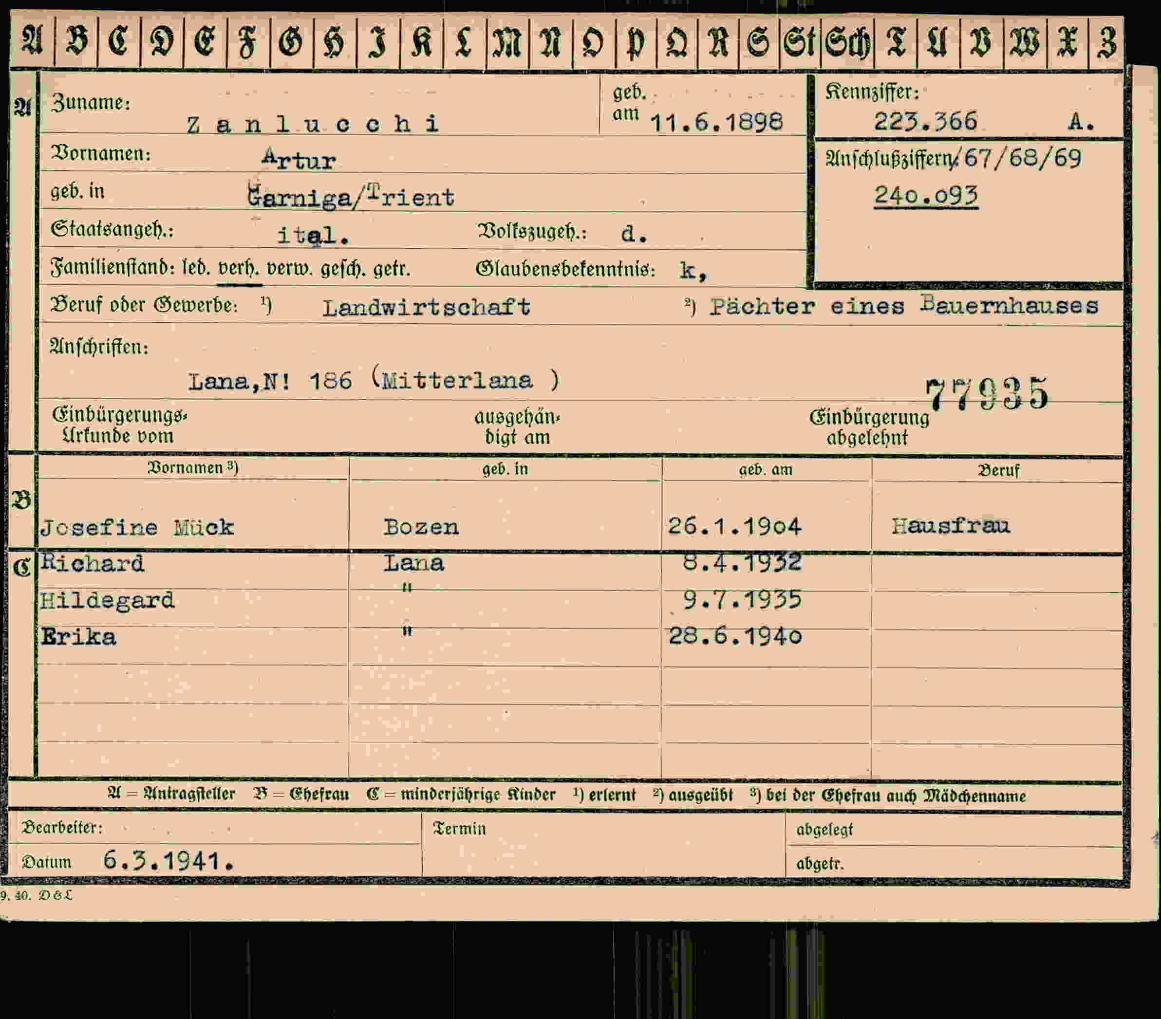 Vorderseite des Dokuments