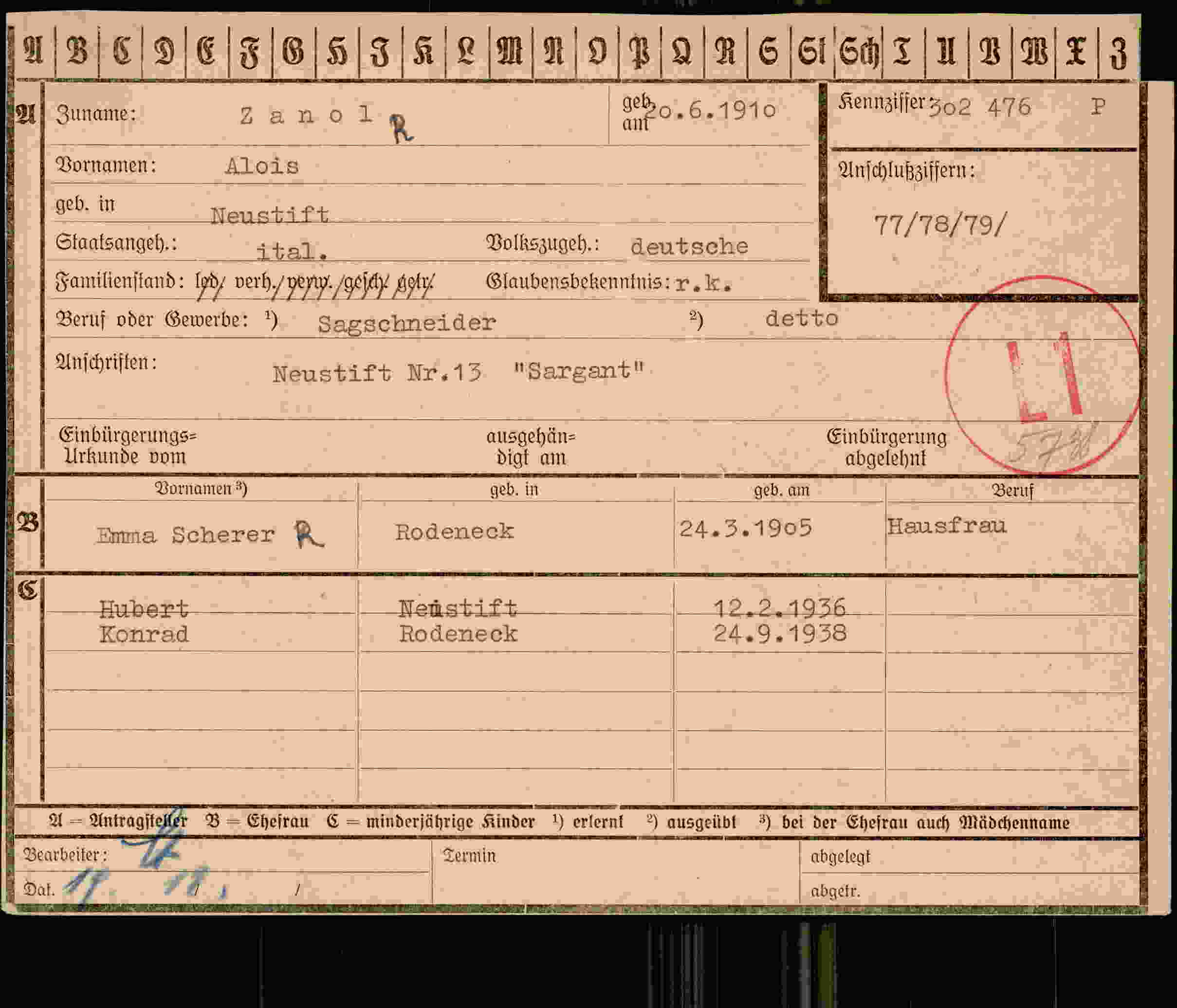 Dokument für Alois Zanol