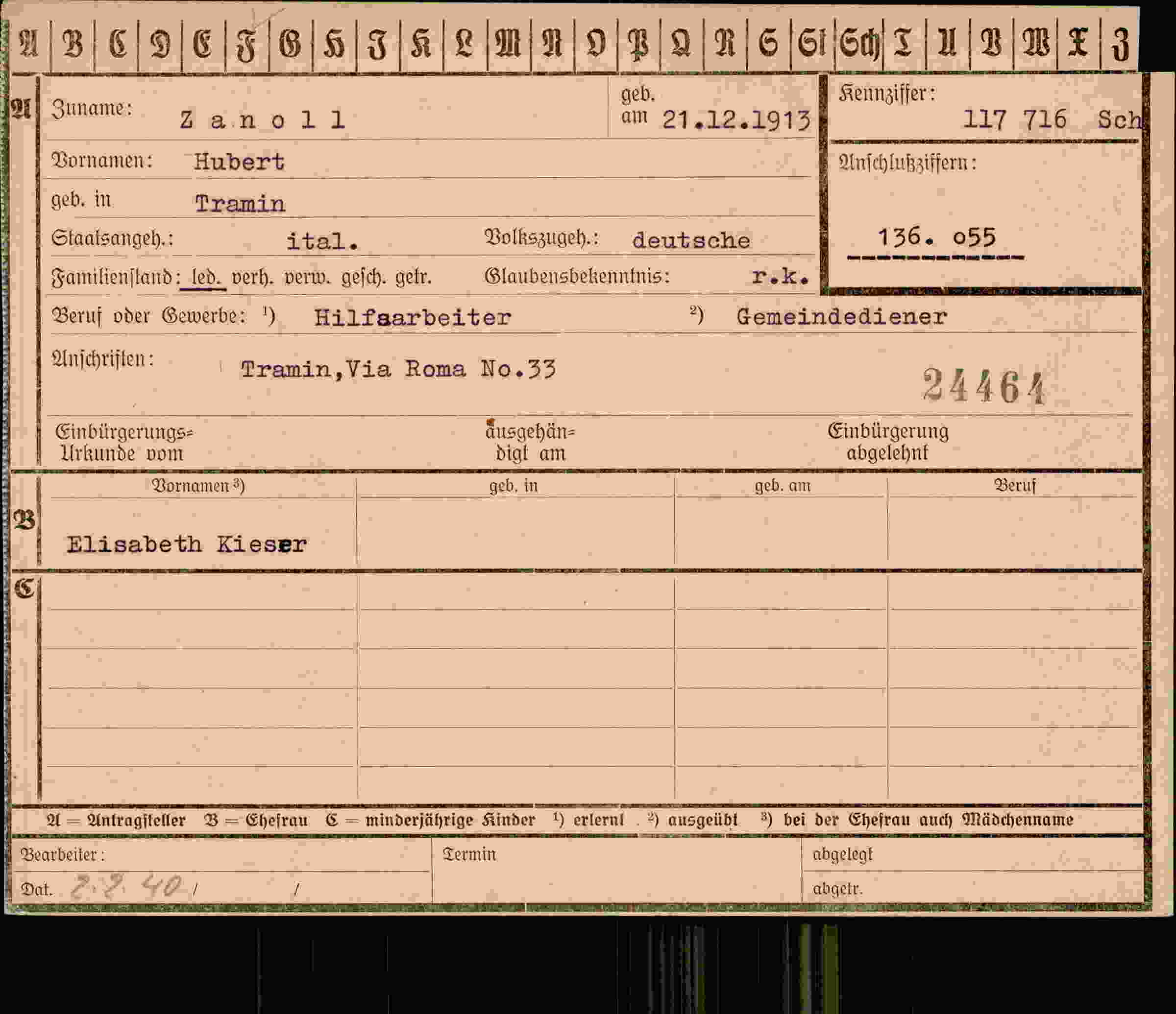 Vorderseite des Dokuments
