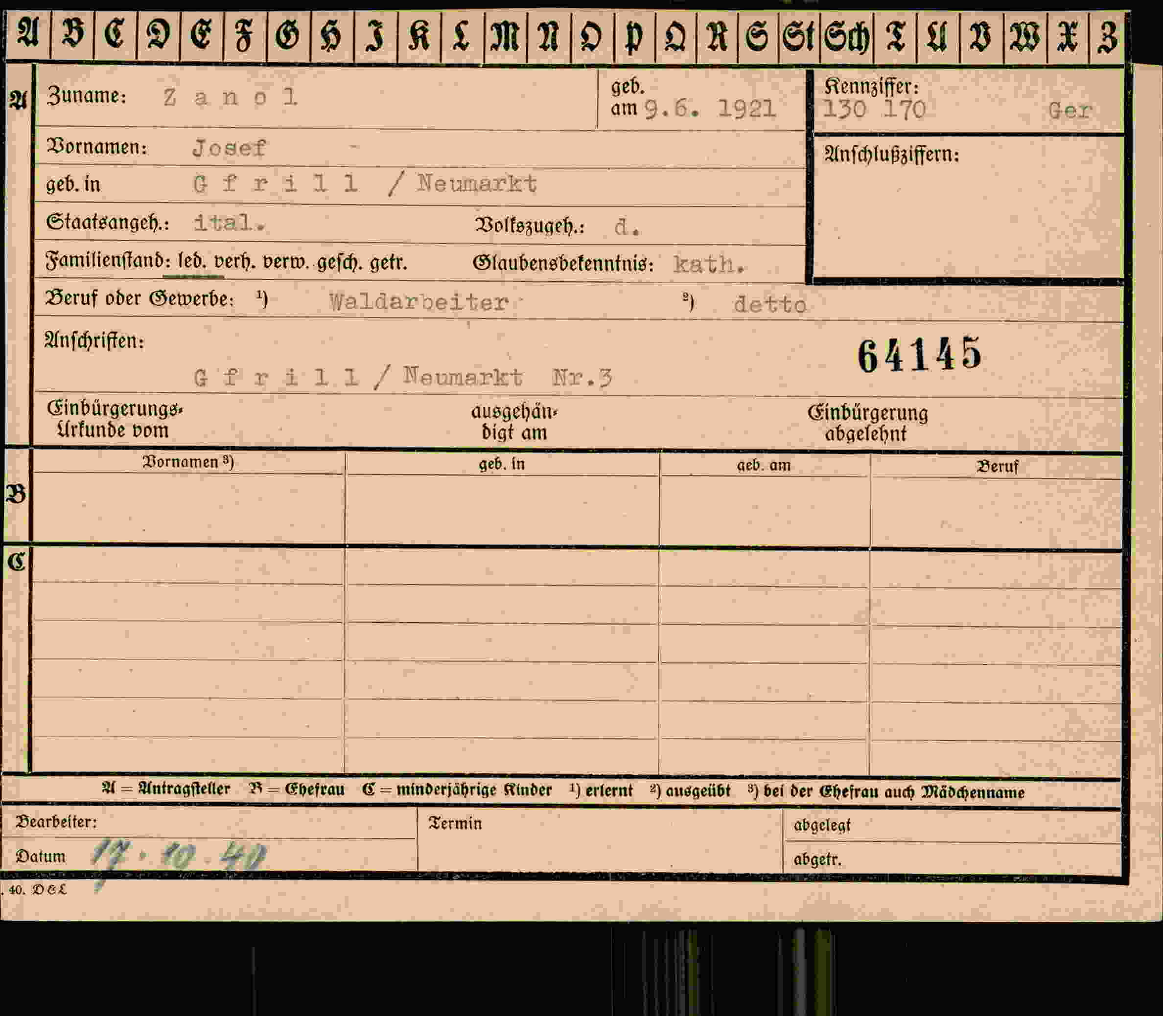 Vorderseite des Dokuments