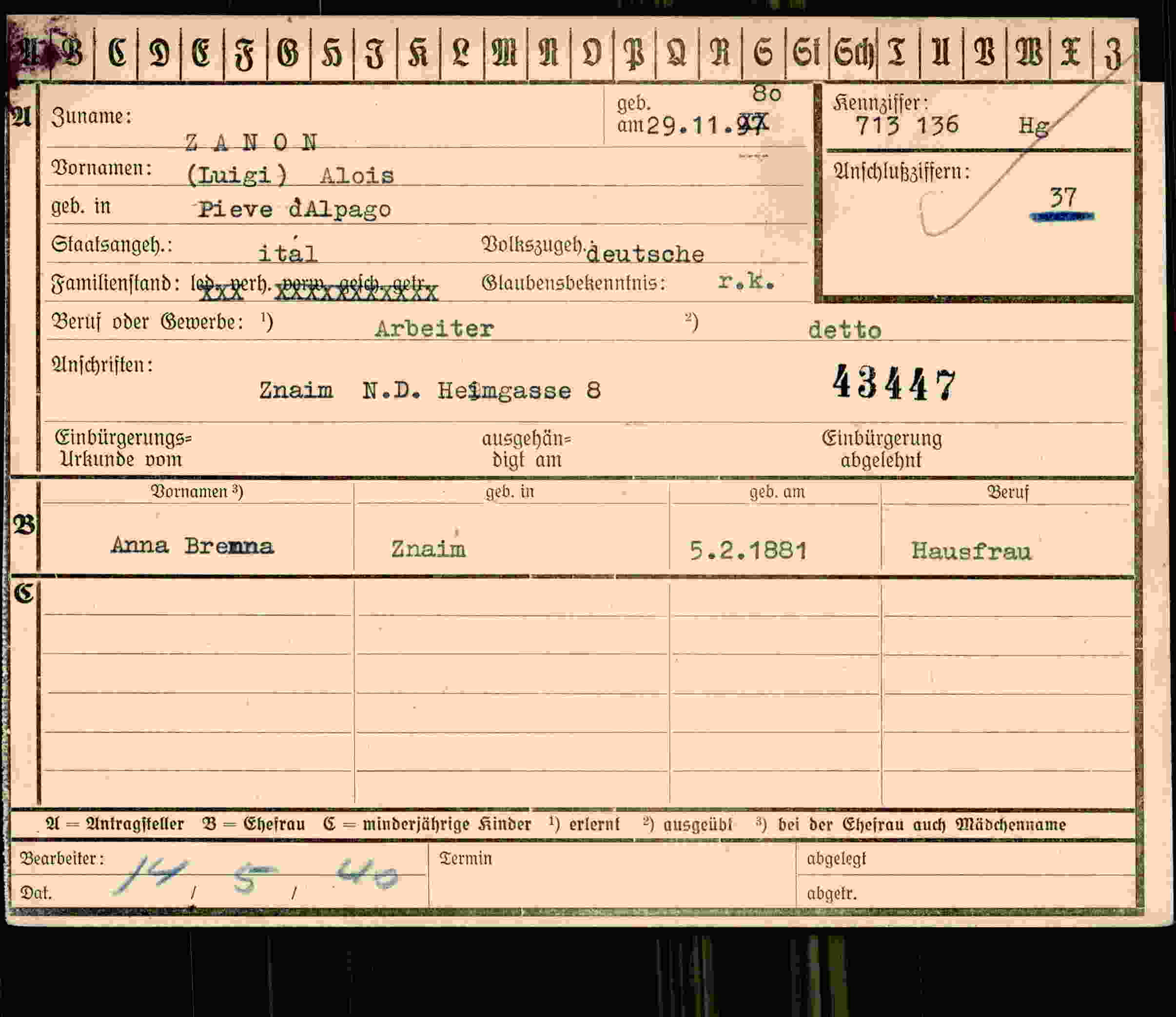 Dokument für Alois Zanon