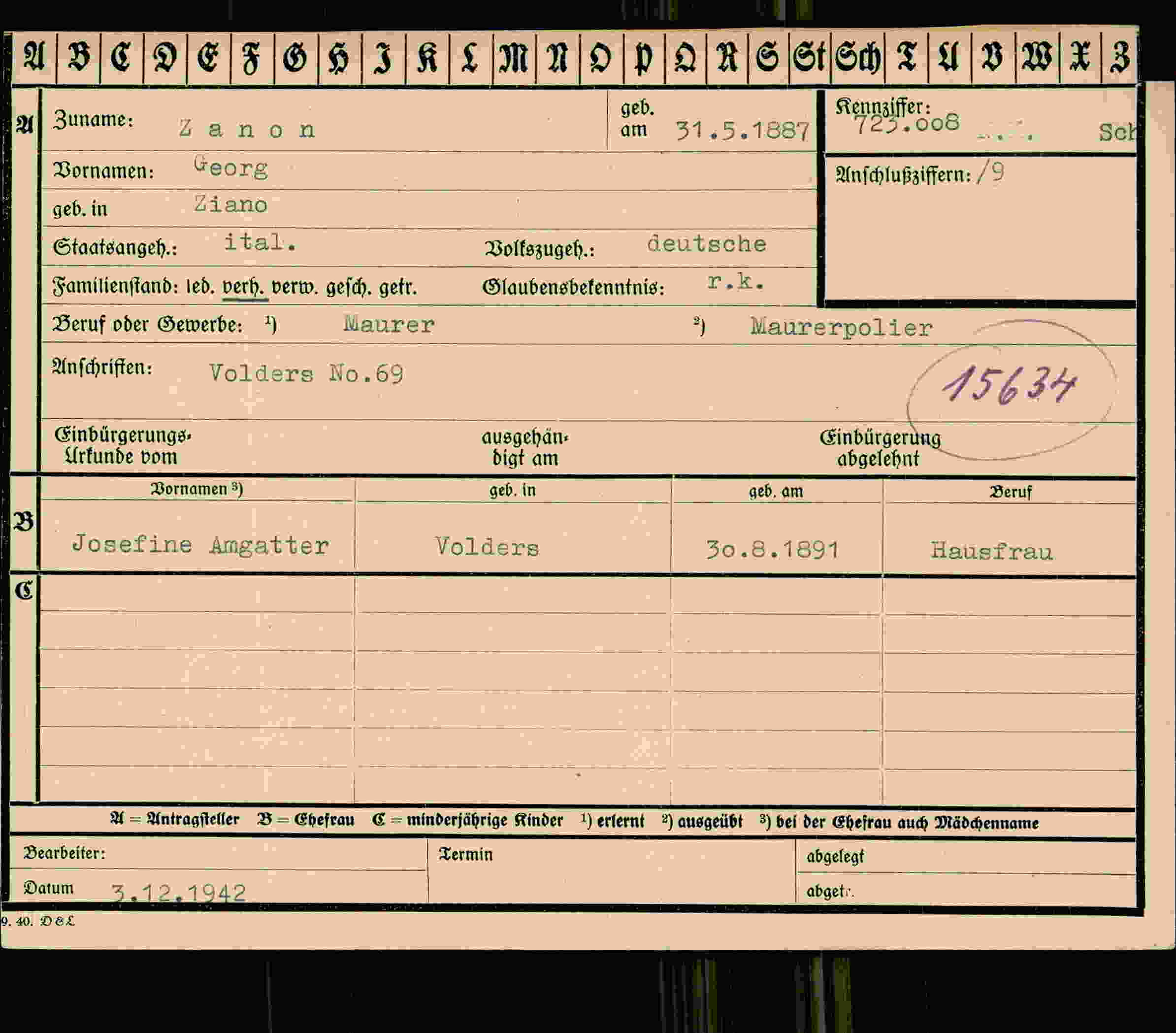 Dokument für Georg Zanon